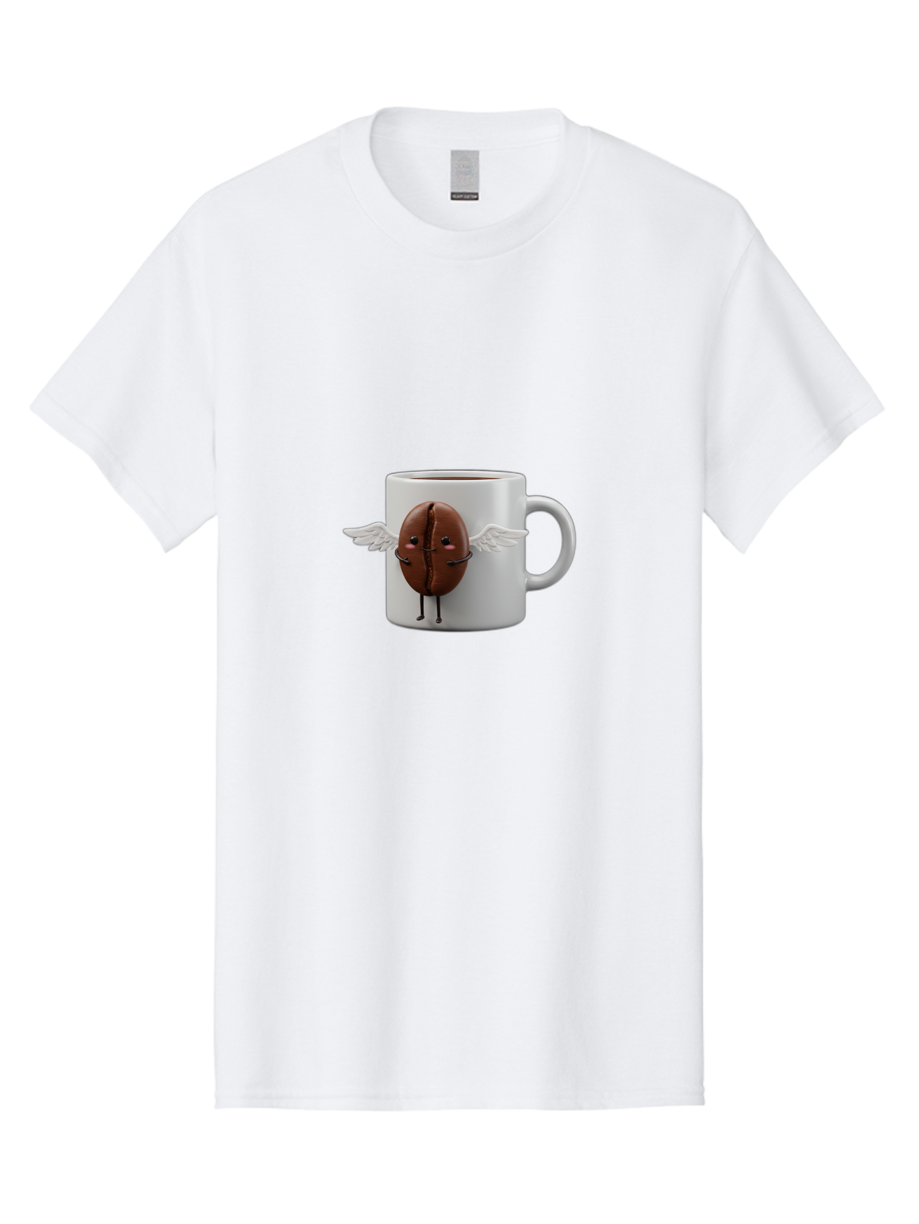 Coffee-Bean-Mug Men'S Graphic Tee, 100% Cotton, Comfortable Casual Summer Wear, Machine Washable, Coffee Mug, Funny Design, Cartoon Coffee Bean, White Wings, Adorable Face, Morning Coffee, Coffee Lover, Coffee Culture, Quirky Accessories Bab780 4