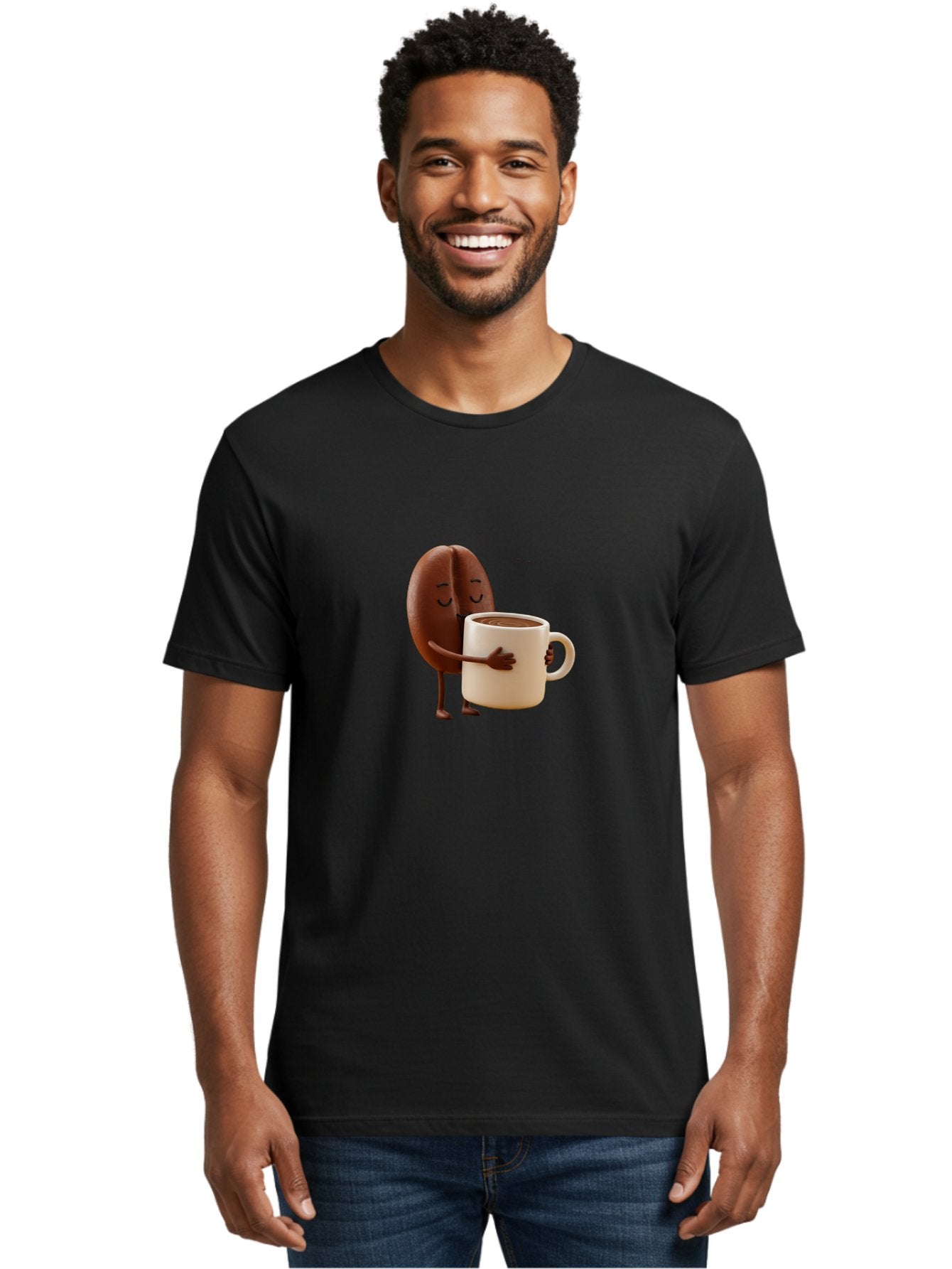 Coffee-Bean Men'S Graphic Tee, 100% Cotton, Comfortable Casual Summer Wear, Machine Washable, Coffee Bean, Anthropomorphic Character, Holding Coffee Cup, Warm Beverage, Coffee Lover, Cute Character, Cartoon Style, Morning Routine, Coffee Time Bab781 29