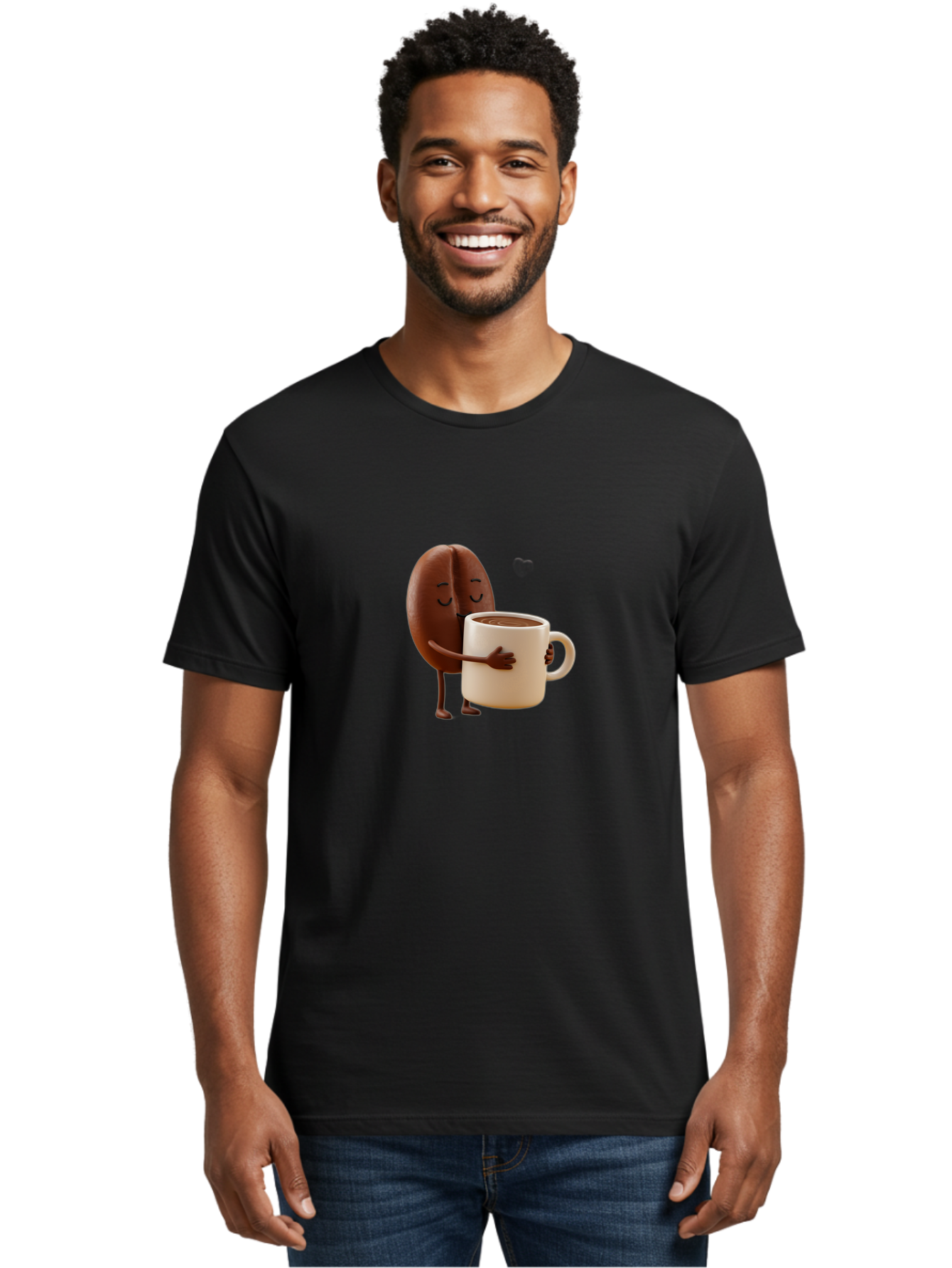 Coffee-Bean Men'S Graphic Tee, 100% Cotton, Comfortable Casual Summer Wear, Machine Washable, Coffee Bean, Anthropomorphic Character, Holding Coffee Cup, Warm Beverage, Coffee Lover, Cute Character, Cartoon Style, Morning Routine, Coffee Time Bab781 17