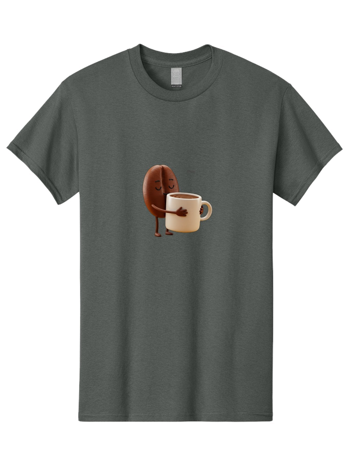 Coffee-Bean Men'S Graphic Tee, 100% Cotton, Comfortable Casual Summer Wear, Machine Washable, Coffee Bean, Anthropomorphic Character, Holding Coffee Cup, Warm Beverage, Coffee Lover, Cute Character, Cartoon Style, Morning Routine, Coffee Time Bab781 4