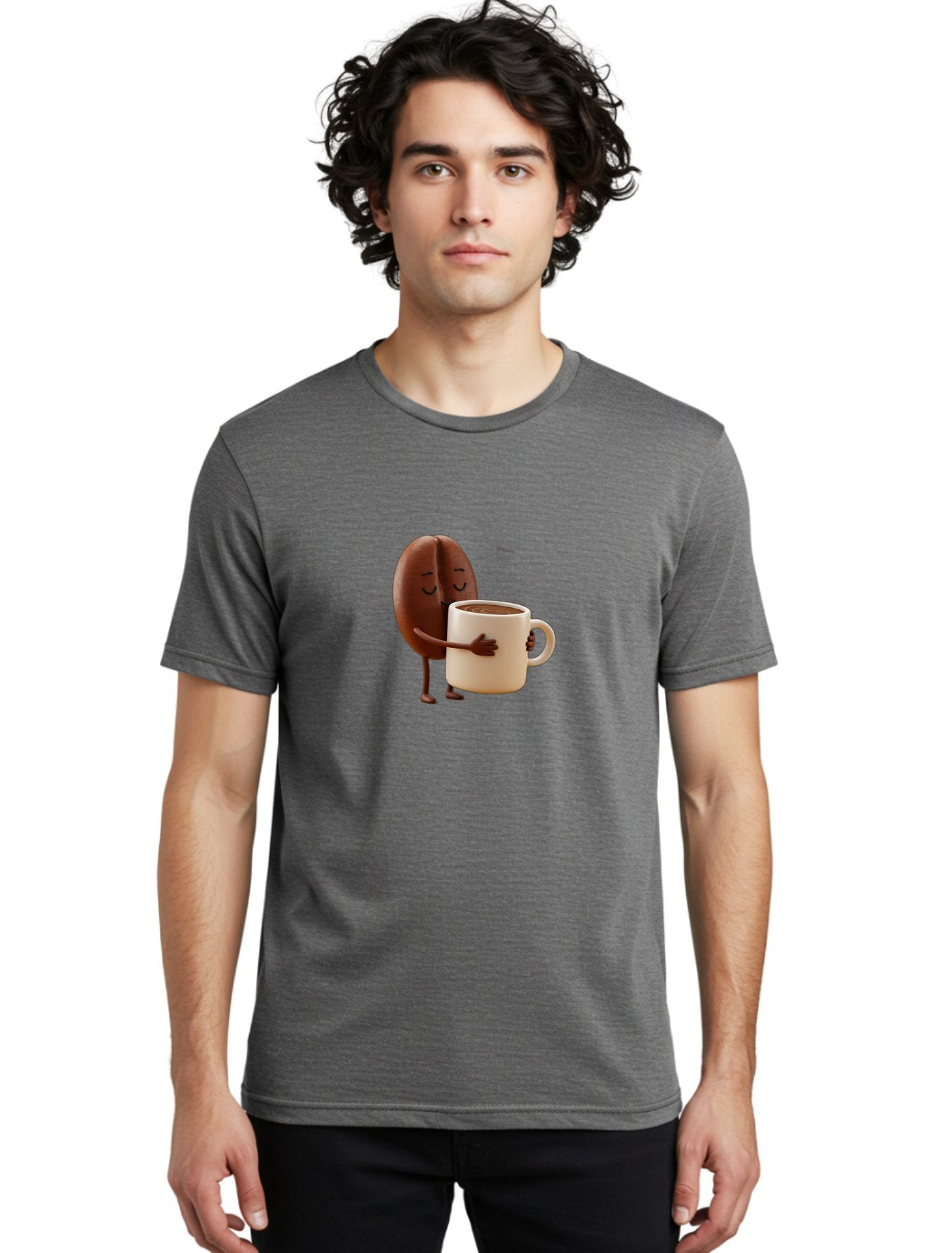 Coffee-Bean Men'S Graphic Tee, 100% Cotton, Comfortable Casual Summer Wear, Machine Washable, Coffee Bean, Anthropomorphic Character, Holding Coffee Cup, Warm Beverage, Coffee Lover, Cute Character, Cartoon Style, Morning Routine, Coffee Time Bab781 23