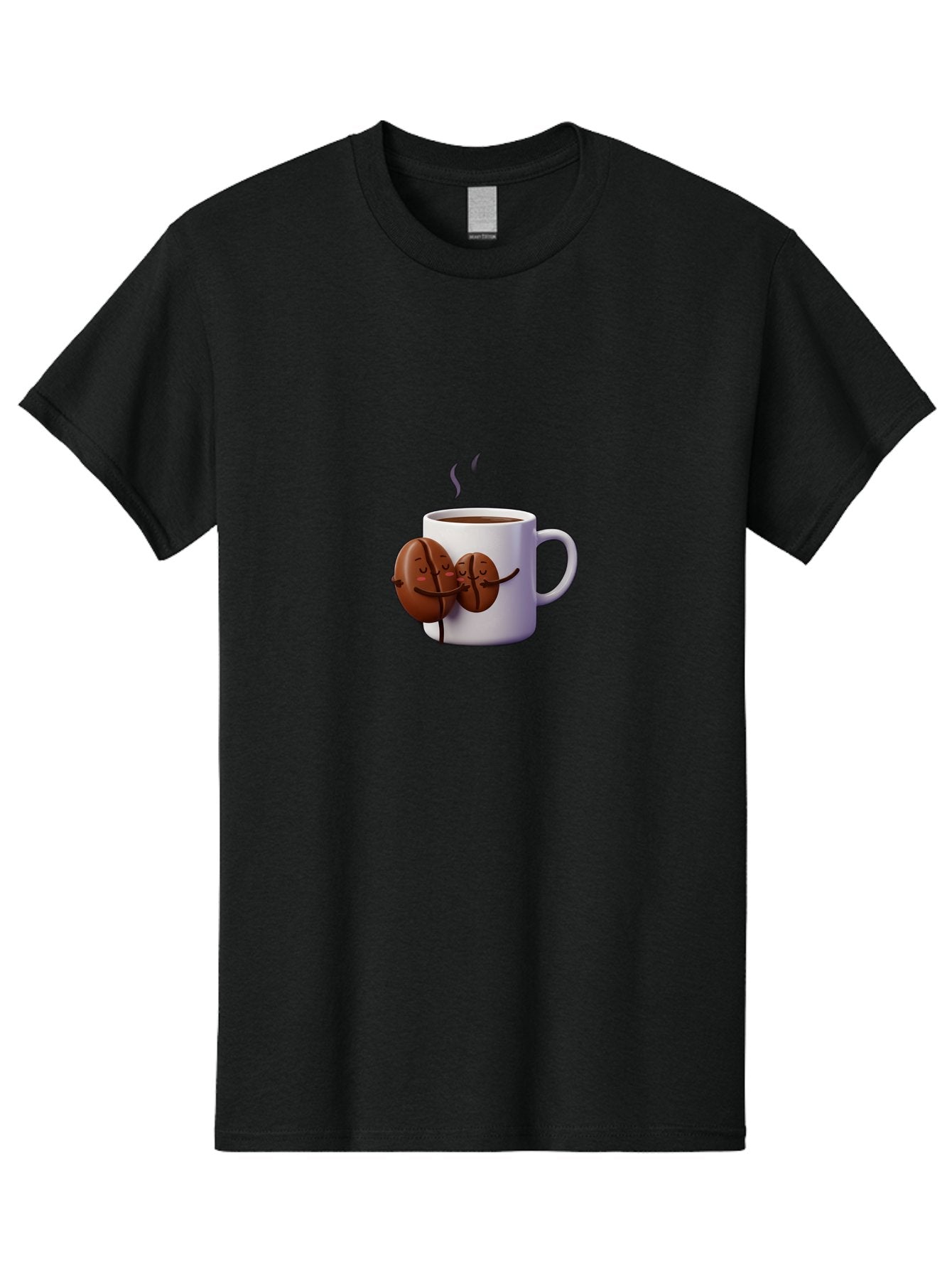 Coffee-Beans-Hugging-Coffee-Mug Men'S Graphic Tee, 100% Cotton, Comfortable Casual Summer Wear, Machine Washable, Cartoon Coffee Beans, Steaming Hot Coffee, Coffee Cups, Morning Coffee, Coffee Lovers, Coffee Break Bab782 7
