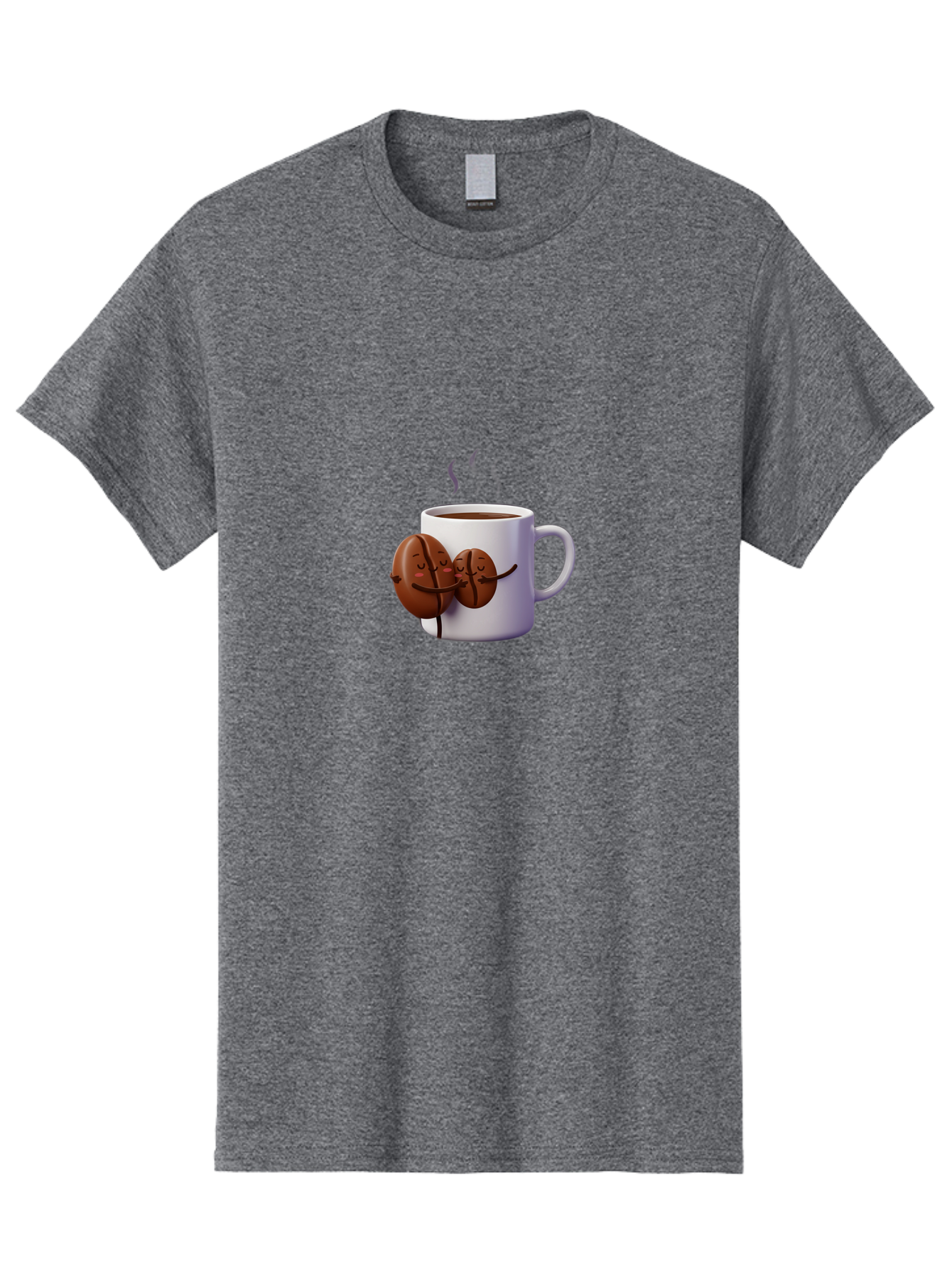 Coffee-Beans-Hugging-Coffee-Mug Men'S Graphic Tee, 100% Cotton, Comfortable Casual Summer Wear, Machine Washable, Cartoon Coffee Beans, Steaming Hot Coffee, Coffee Cups, Morning Coffee, Coffee Lovers, Coffee Break Bab782 4