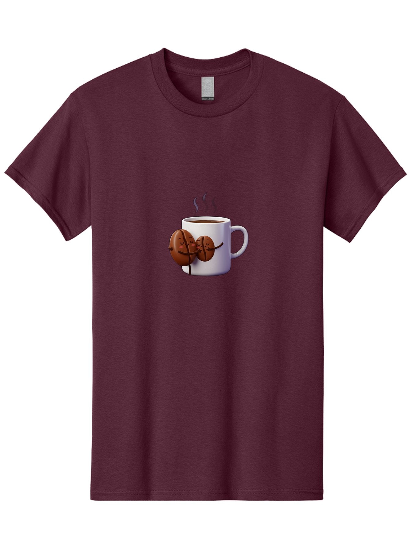 Coffee-Beans-Hugging-Coffee-Mug Men'S Graphic Tee, 100% Cotton, Comfortable Casual Summer Wear, Machine Washable, Cartoon Coffee Beans, Steaming Hot Coffee, Coffee Cups, Morning Coffee, Coffee Lovers, Coffee Break Bab782 4