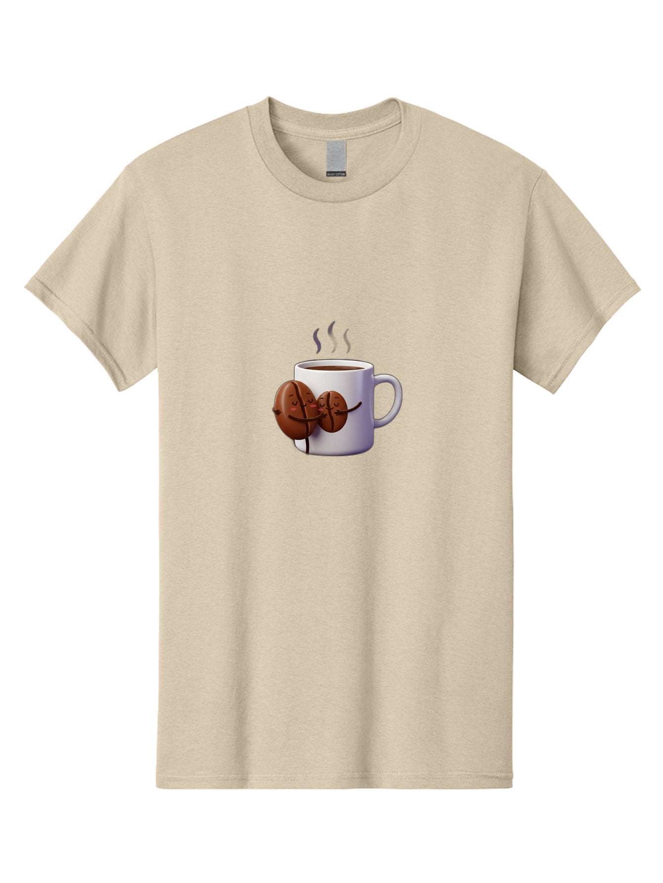 Coffee-Beans-Hugging-Coffee-Mug Men'S Graphic Tee, 100% Cotton, Comfortable Casual Summer Wear, Machine Washable, Cartoon Coffee Beans, Steaming Hot Coffee, Coffee Cups, Morning Coffee, Coffee Lovers, Coffee Break Bab782 8
