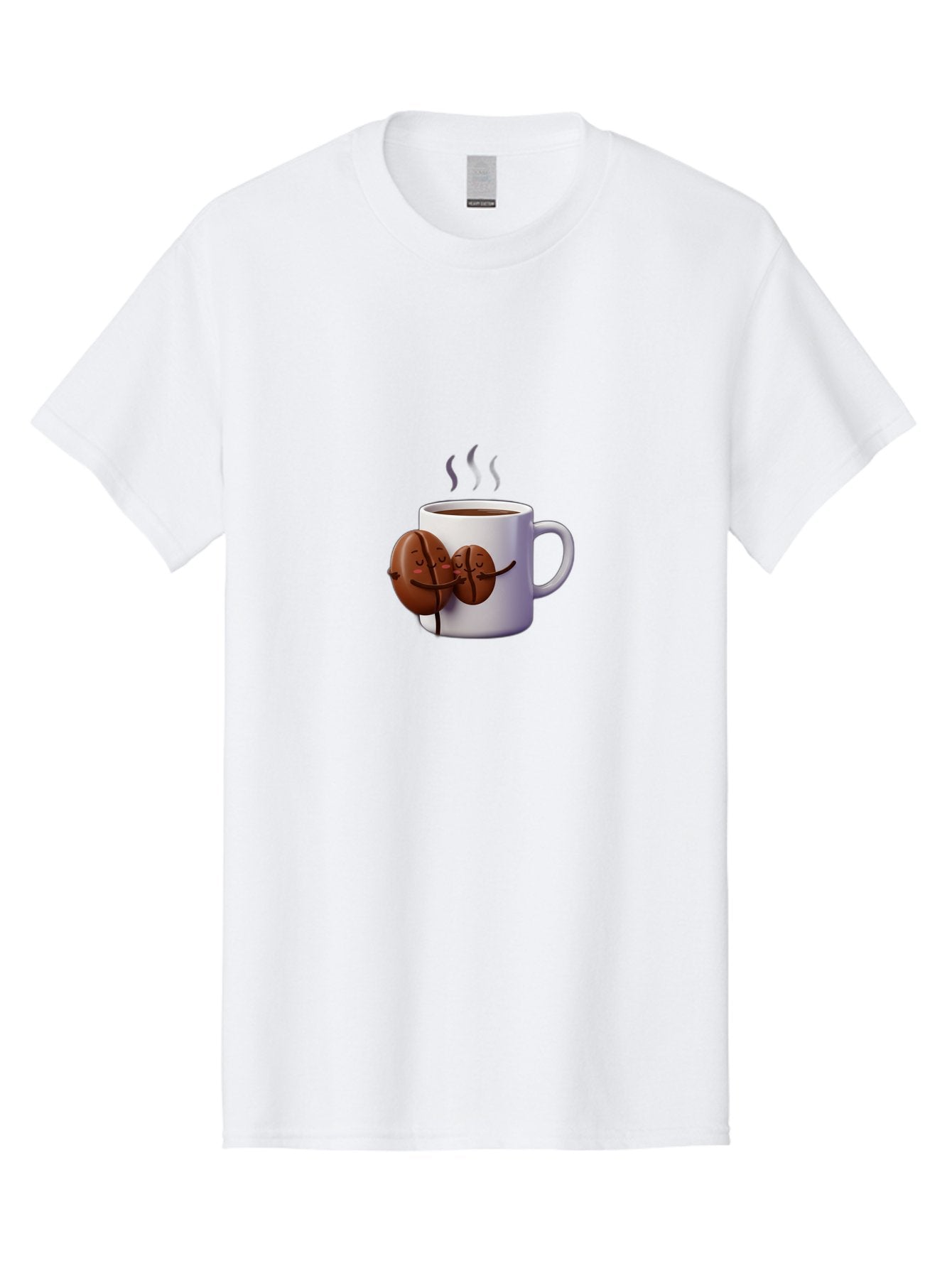 Coffee-Beans-Hugging-Coffee-Mug Men'S Graphic Tee, 100% Cotton, Comfortable Casual Summer Wear, Machine Washable, Cartoon Coffee Beans, Steaming Hot Coffee, Coffee Cups, Morning Coffee, Coffee Lovers, Coffee Break Bab782 6