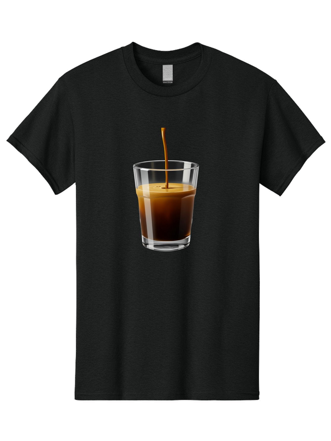 Coffee-Being-Poured-Into-A-Glass Men'S Graphic Tee, 100% Cotton, Comfortable Casual Summer Wear, Machine Washable, Coffee Being Poured, Espresso In Glass, Dark Brown Liquid, Coffee Drink, Beverage, Drinkware, Transparent Glass Bab783 3