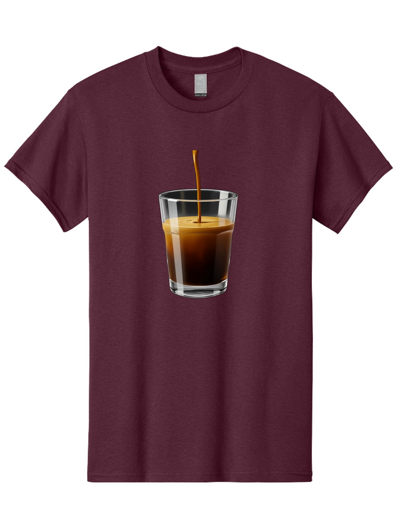 Coffee-Being-Poured-Into-A-Glass Men'S Graphic Tee, 100% Cotton, Comfortable Casual Summer Wear, Machine Washable, Coffee Being Poured, Espresso In Glass, Dark Brown Liquid, Coffee Drink, Beverage, Drinkware, Transparent Glass Bab783