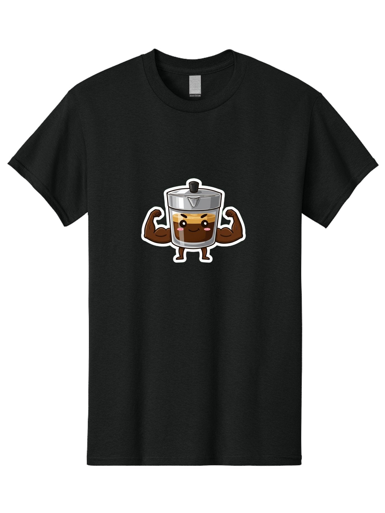 Coffee-Character Men'S Graphic Tee, 100% Cotton, Comfortable Casual Summer Wear, Machine Washable, Cartoon Coffee, Muscular Arms, Flexing Biceps, Coffee Cup, Brown Coffee, Silver Lid, Anthropomorphic Coffee, Funny Coffee, Coffee Character, Bab785