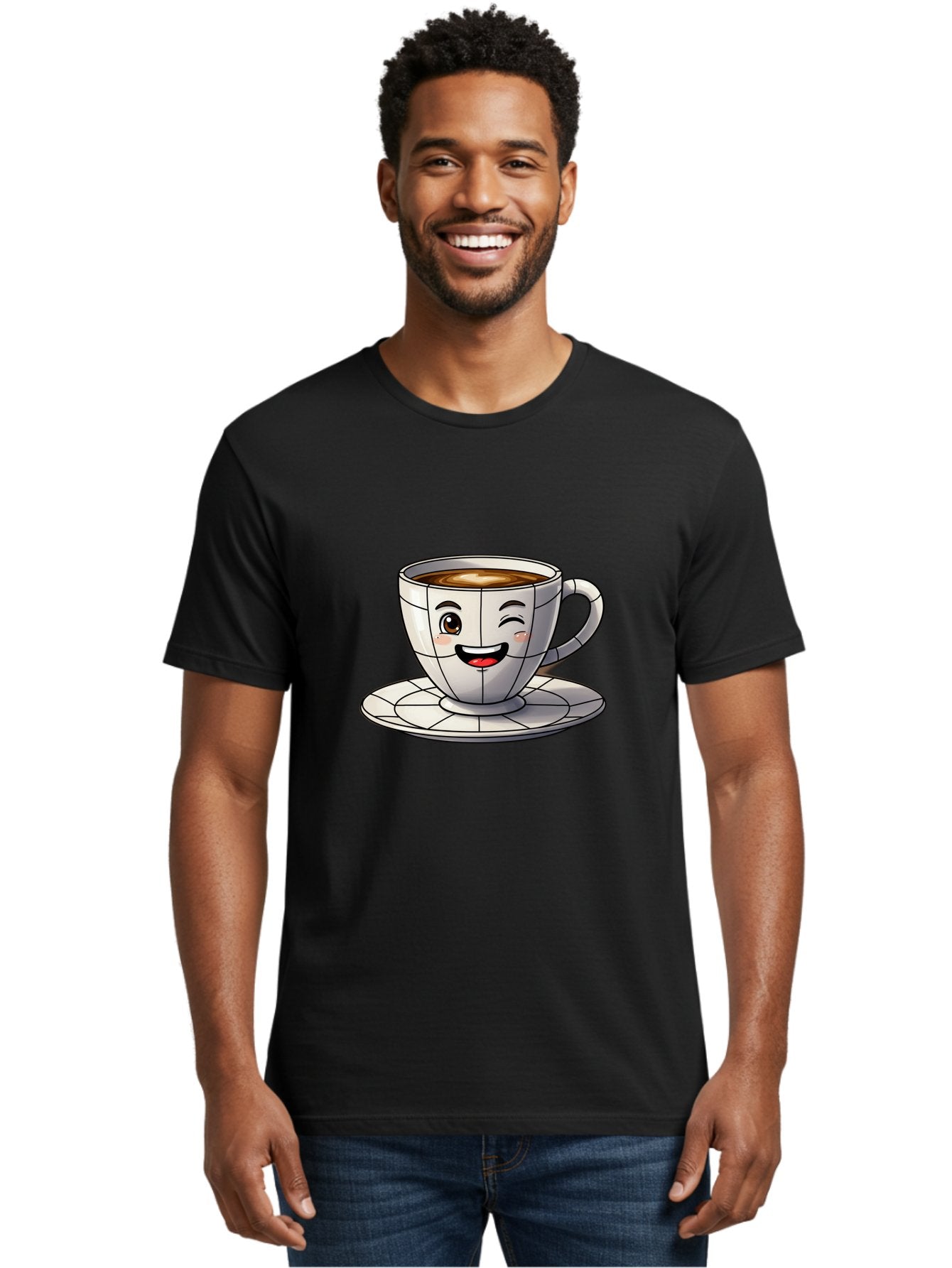 Coffee-Cup-1 Men'S Graphic Tee, 100% Cotton, Comfortable Casual Summer Wear, Machine Washable, Cartoon Coffee Cup, Smiling Face, Happy Expression, Coffee Break, Morning Routine, Cafe Culture, Animated Character, Playful Design, Whimsical Art Bab786 16