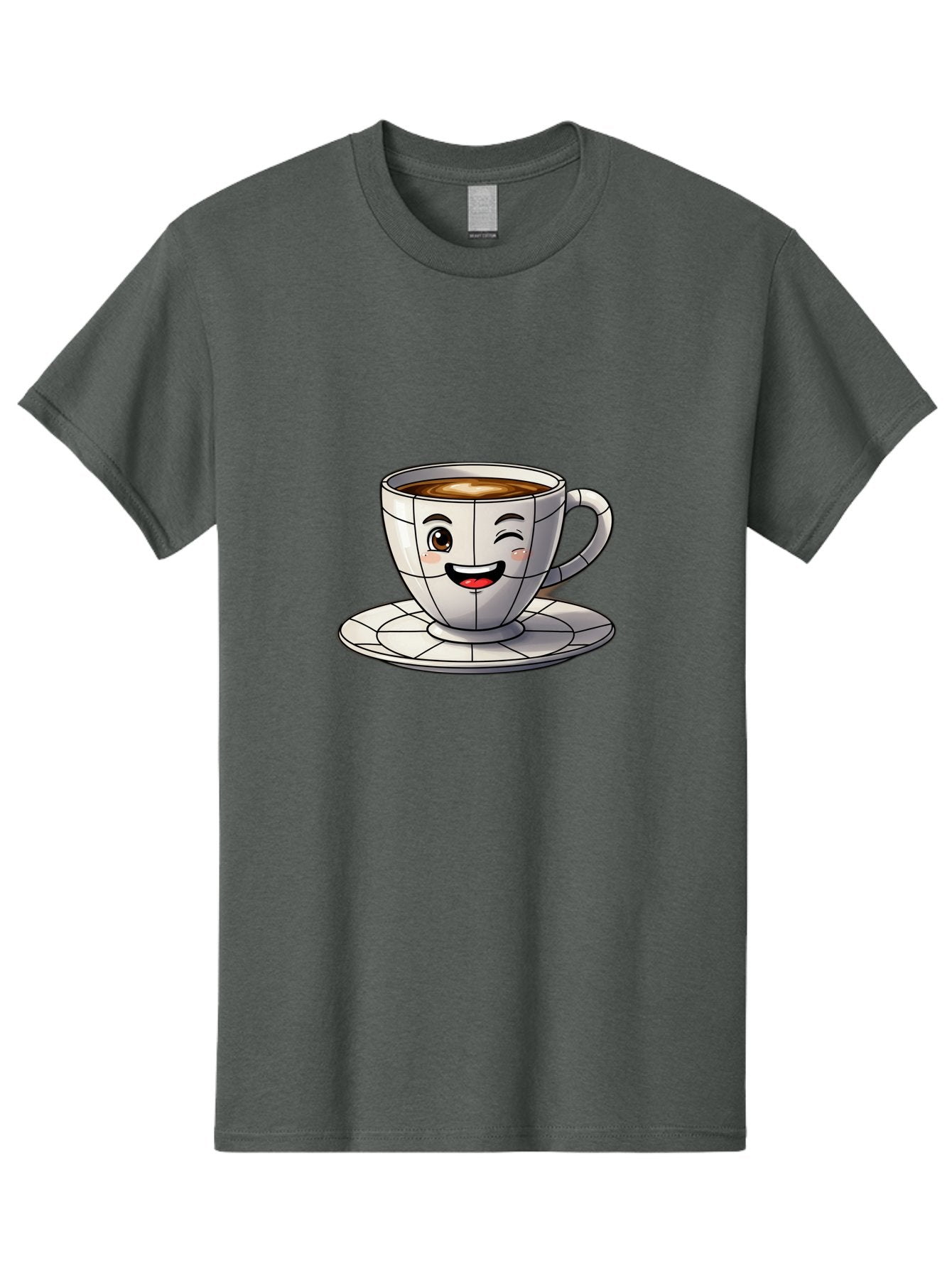 Coffee-Cup-1 Men'S Graphic Tee, 100% Cotton, Comfortable Casual Summer Wear, Machine Washable, Cartoon Coffee Cup, Smiling Face, Happy Expression, Coffee Break, Morning Routine, Cafe Culture, Animated Character, Playful Design, Whimsical Art Bab786