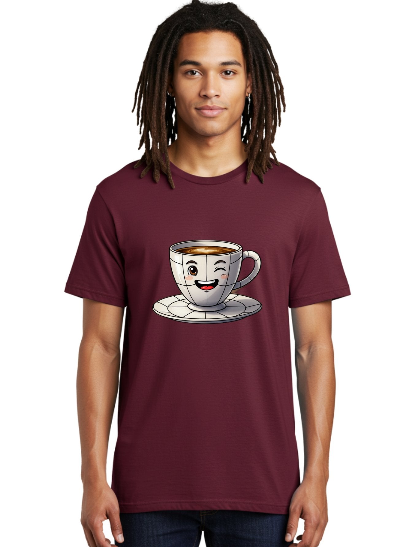 Coffee-Cup-1 Men'S Graphic Tee, 100% Cotton, Comfortable Casual Summer Wear, Machine Washable, Cartoon Coffee Cup, Smiling Face, Happy Expression, Coffee Break, Morning Routine, Cafe Culture, Animated Character, Playful Design, Whimsical Art Bab786 22