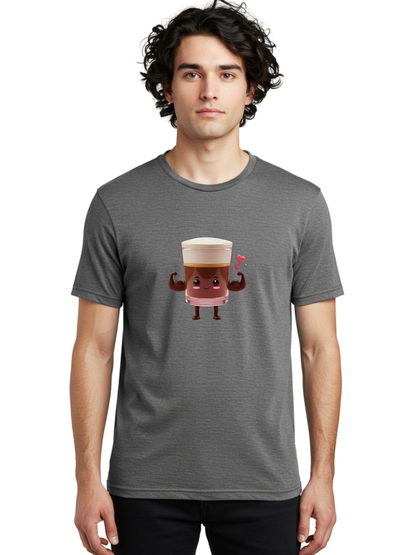 Coffee-Cup-2 Men'S Graphic Tee, 100% Cotton, Comfortable Casual Summer Wear, Machine Washable, Cartoon Coffee Cup, Strong Personality, Flexing Muscles, Smiling Face, Coffee Lover, Coffee Culture, Morning Pick-Me-Up, Coffee Break Bab787 25