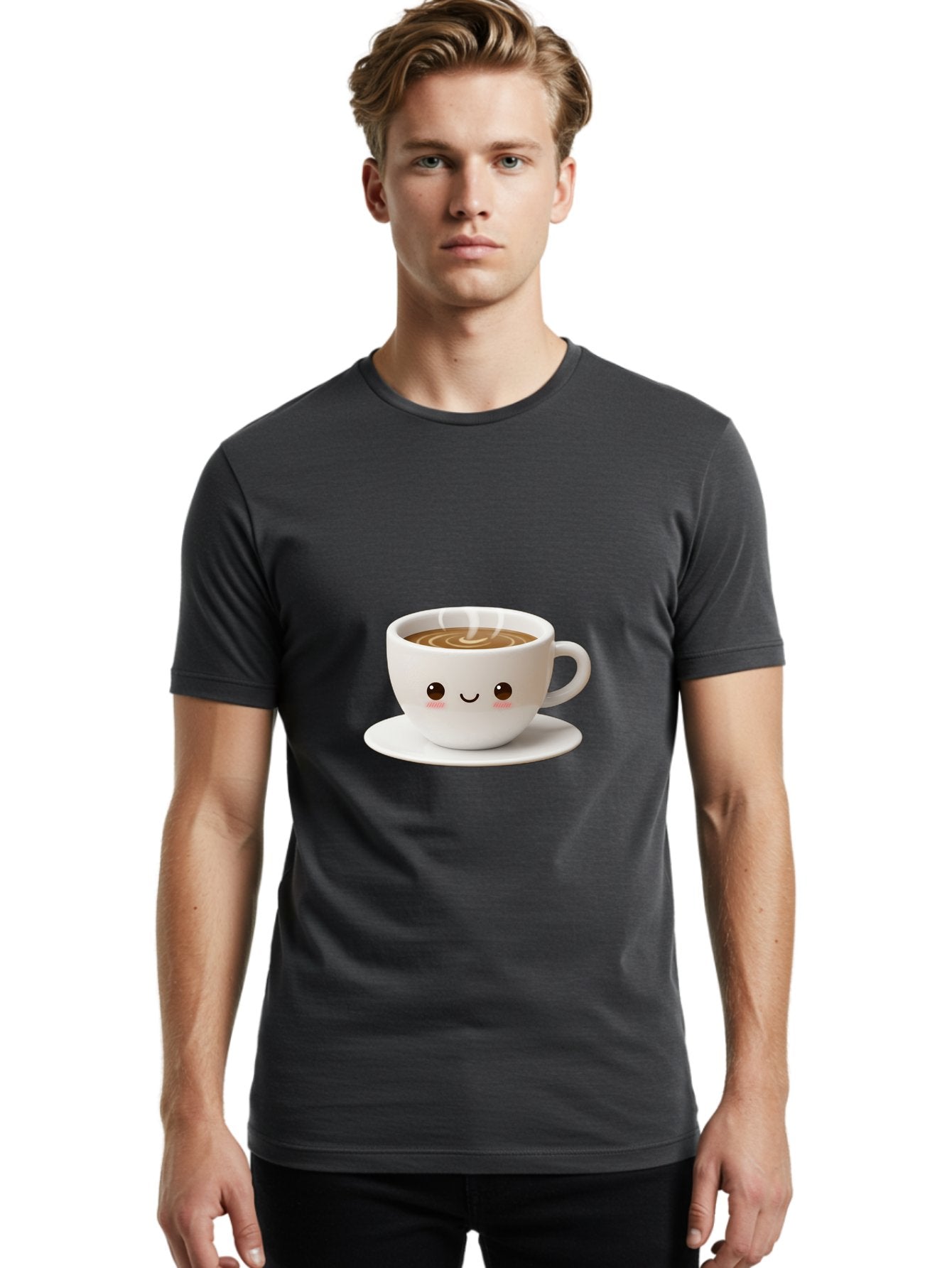 Coffee-Cup-3 Men'S Graphic Tee, 100% Cotton, Comfortable Casual Summer Wear, Machine Washable, Cute Coffee Cup, Smiling Face, Steaming Hot Coffee, Latte Art, Cartoon Style, Adorable Character, Morning Pick-Me-Up, Coffee Break Bab788 17