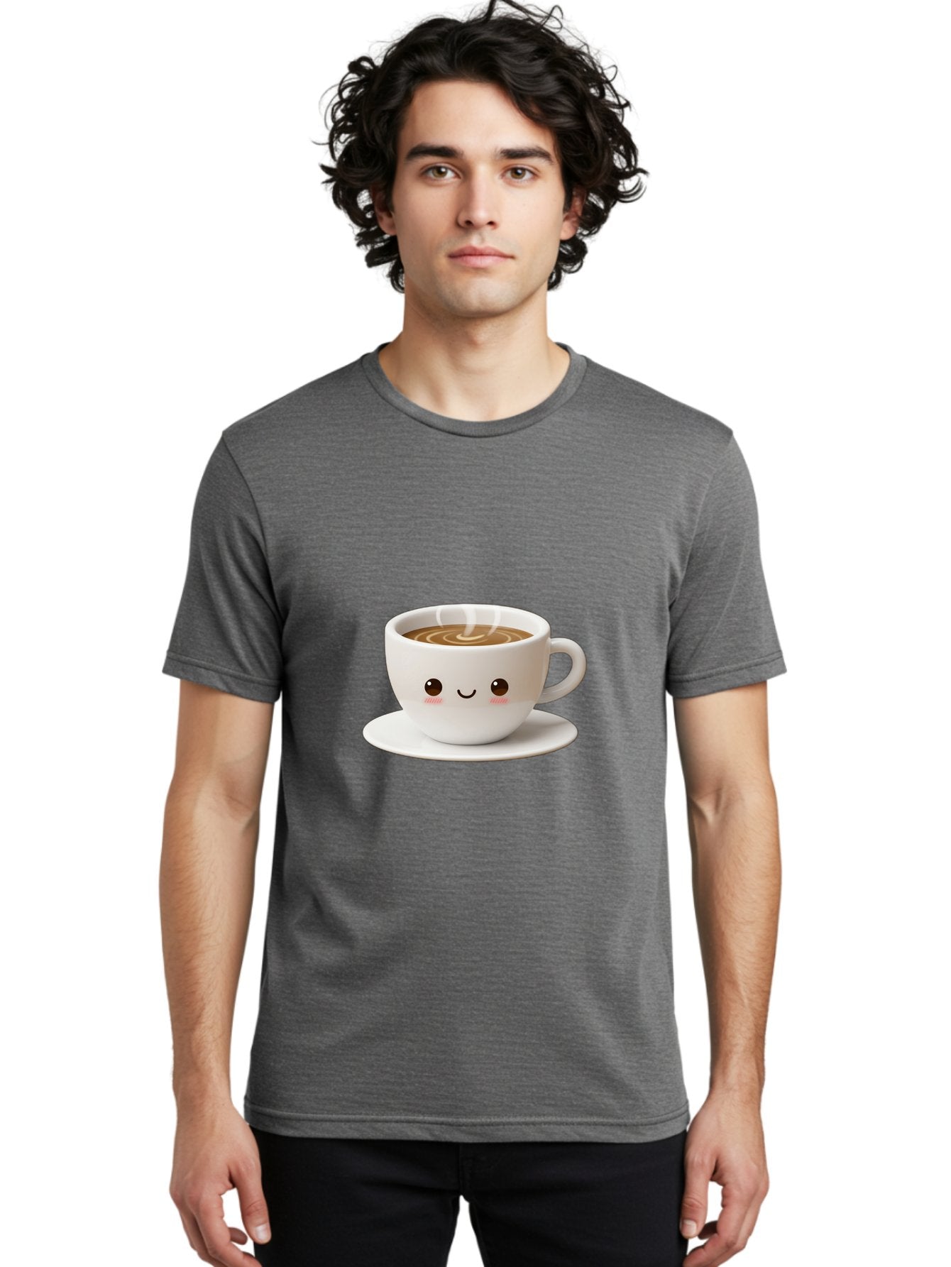 Coffee-Cup-3 Men'S Graphic Tee, 100% Cotton, Comfortable Casual Summer Wear, Machine Washable, Cute Coffee Cup, Smiling Face, Steaming Hot Coffee, Latte Art, Cartoon Style, Adorable Character, Morning Pick-Me-Up, Coffee Break Bab788 19