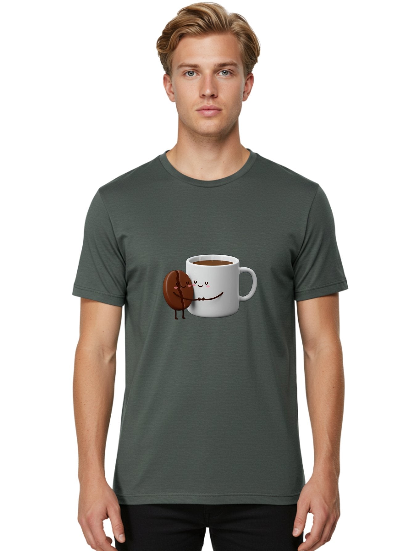Coffee-Cup-And-Chocolate-Cookie Men'S Graphic Tee, 100% Cotton, Comfortable Casual Summer Wear, Machine Washable, Cartoon Coffee Mug, Chocolate Cookie, Smiling Faces, Cartoon Characters, Adorable Scene, Playful Illustration, Coffee Break, Bab793 25