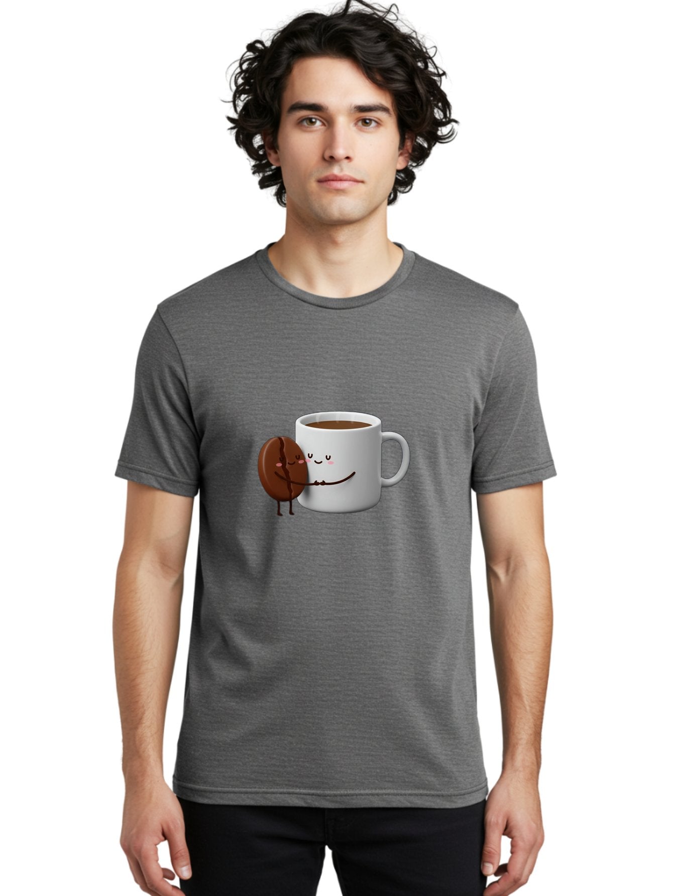 Coffee-Cup-And-Chocolate-Cookie Men'S Graphic Tee, 100% Cotton, Comfortable Casual Summer Wear, Machine Washable, Cartoon Coffee Mug, Chocolate Cookie, Smiling Faces, Cartoon Characters, Adorable Scene, Playful Illustration, Coffee Break, Bab793 19
