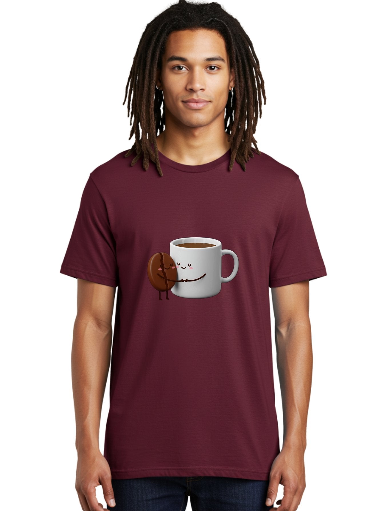 Coffee-Cup-And-Chocolate-Cookie Men'S Graphic Tee, 100% Cotton, Comfortable Casual Summer Wear, Machine Washable, Cartoon Coffee Mug, Chocolate Cookie, Smiling Faces, Cartoon Characters, Adorable Scene, Playful Illustration, Coffee Break, Bab793 30