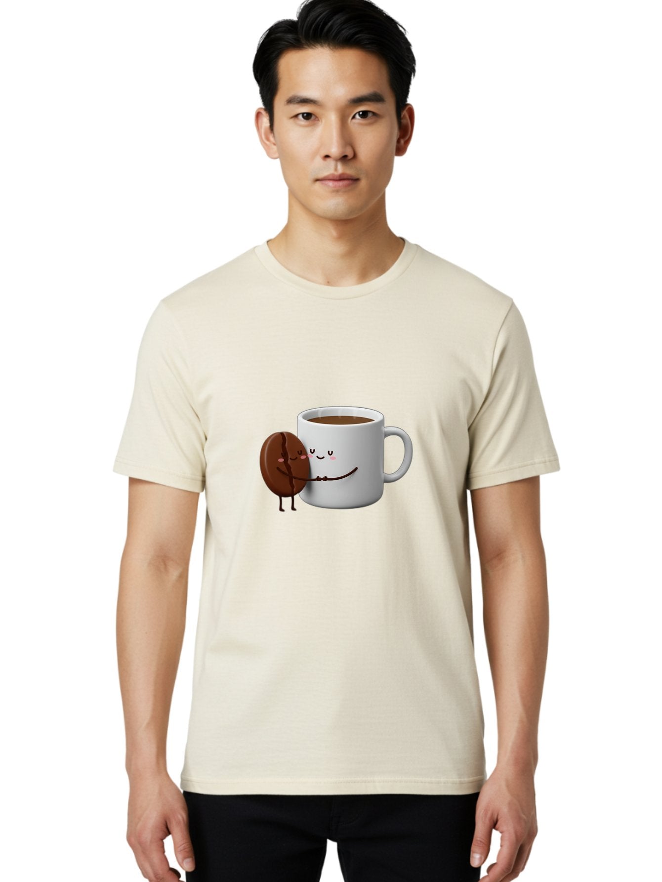 Coffee-Cup-And-Chocolate-Cookie Men'S Graphic Tee, 100% Cotton, Comfortable Casual Summer Wear, Machine Washable, Cartoon Coffee Mug, Chocolate Cookie, Smiling Faces, Cartoon Characters, Adorable Scene, Playful Illustration, Coffee Break, Bab793 27