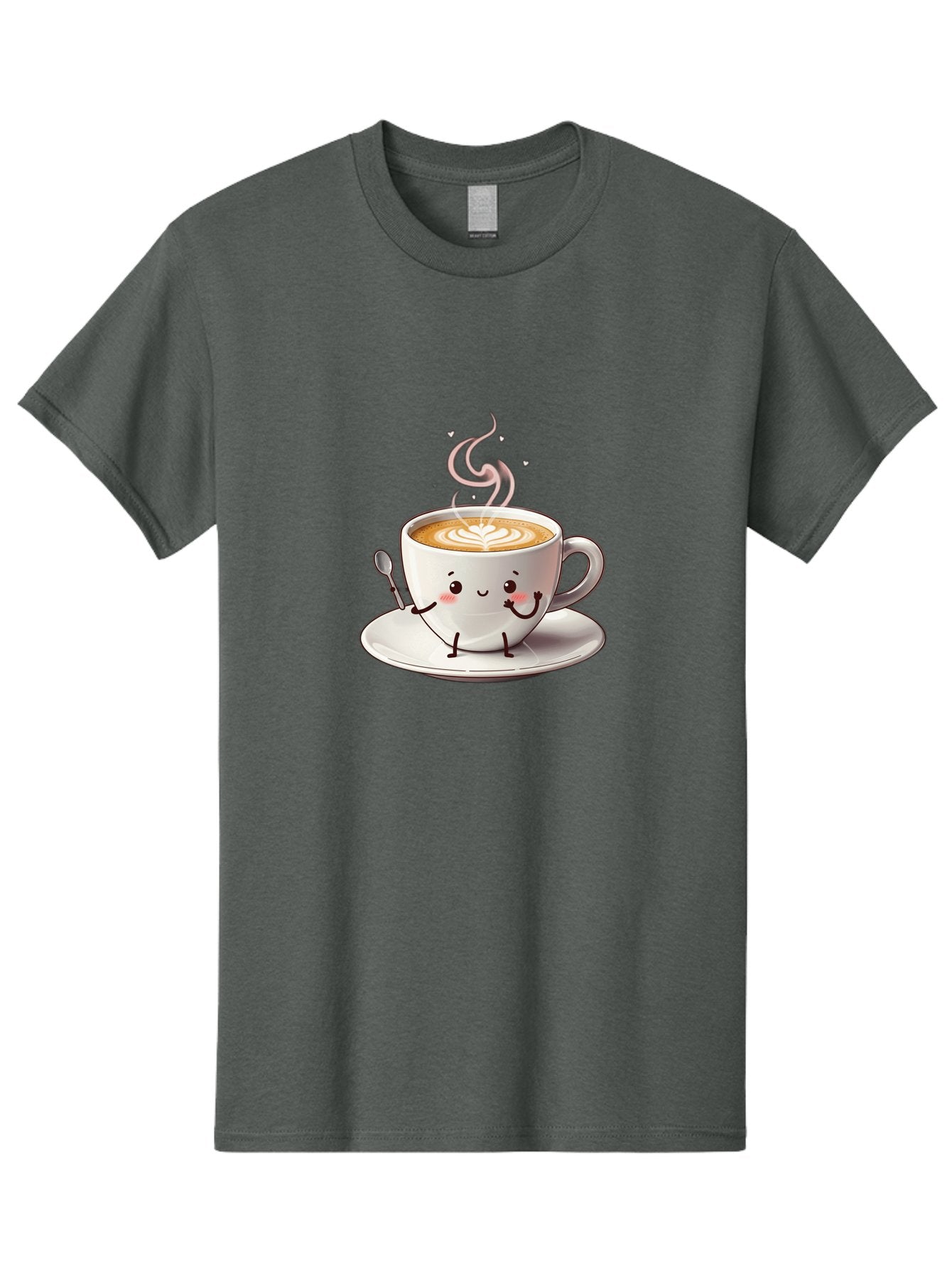 Coffee-Cup-Character-1 Men'S Graphic Tee, 100% Cotton, Comfortable Casual Summer Wear, Machine Washable, Cartoon Coffee Cup, Happy Face, Steaming Hot Coffee, Coffee Art, Cute Character, Kawaii Design, Latte Art, Coffee Culture, Bab794