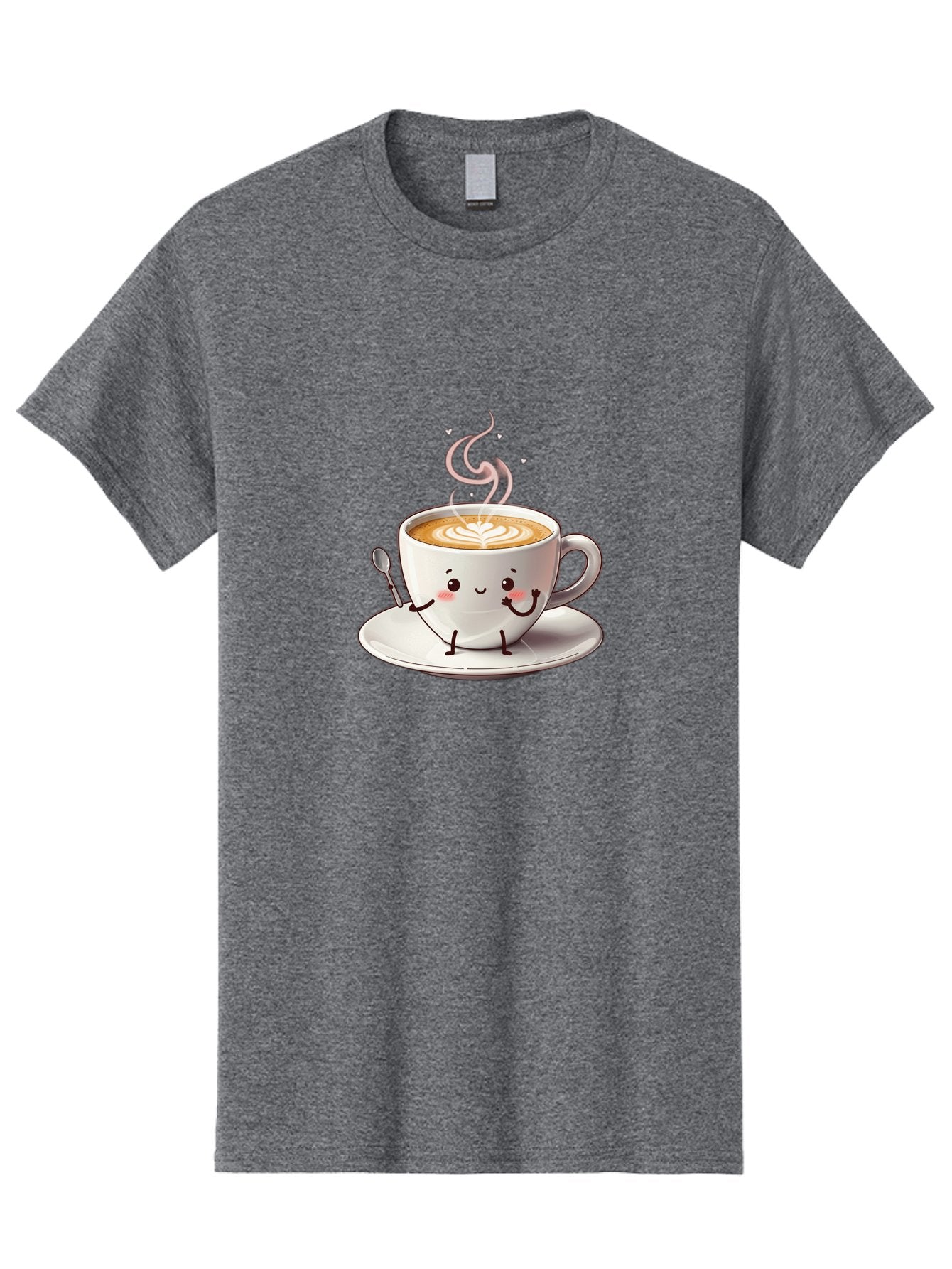 Coffee-Cup-Character-1 Men'S Graphic Tee, 100% Cotton, Comfortable Casual Summer Wear, Machine Washable, Cartoon Coffee Cup, Happy Face, Steaming Hot Coffee, Coffee Art, Cute Character, Kawaii Design, Latte Art, Coffee Culture, Bab794