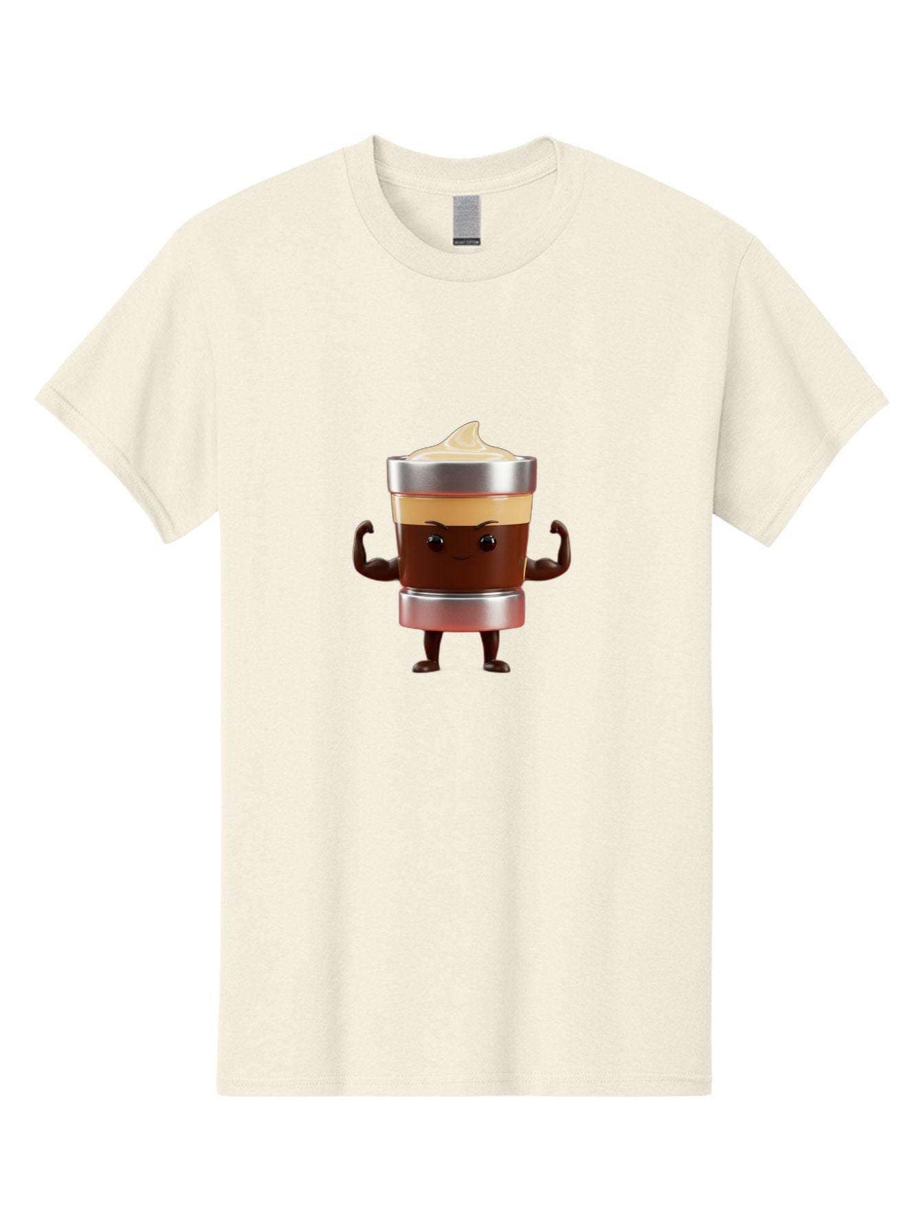 Coffee-Cup-Character Men'S Graphic Tee, 100% Cotton, Comfortable Casual Summer Wear, Machine Washable, Coffee Cup Character, Flexing Muscles, Strong Coffee, Cartoon Style, Playful Design, 3D Illustration, Coffee Lover, Morning Motivation Bab795 9
