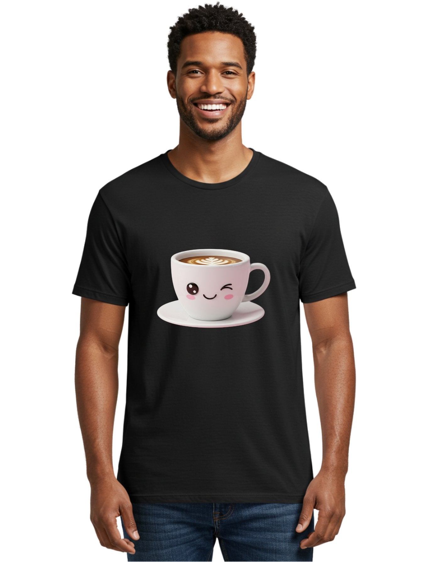 Coffee-Cup-Face Men'S Graphic Tee, 100% Cotton, Comfortable Casual Summer Wear, Machine Washable, Cute Coffee Cup, Coffee Latte Art, Kawaii Character, Adorable Face, Smiling Cup, Coffee Culture, Morning Coffee, Cartoon Style Bab796 22