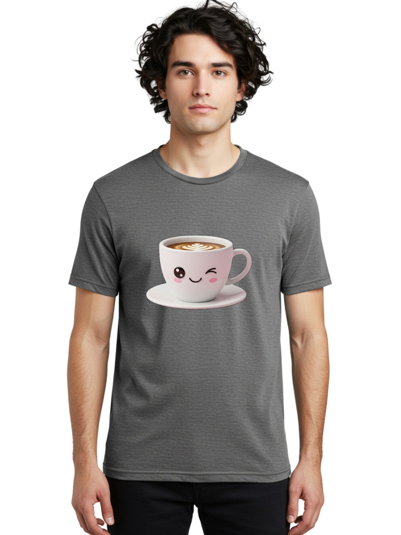 Coffee-Cup-Face Men'S Graphic Tee, 100% Cotton, Comfortable Casual Summer Wear, Machine Washable, Cute Coffee Cup, Coffee Latte Art, Kawaii Character, Adorable Face, Smiling Cup, Coffee Culture, Morning Coffee, Cartoon Style Bab796 17