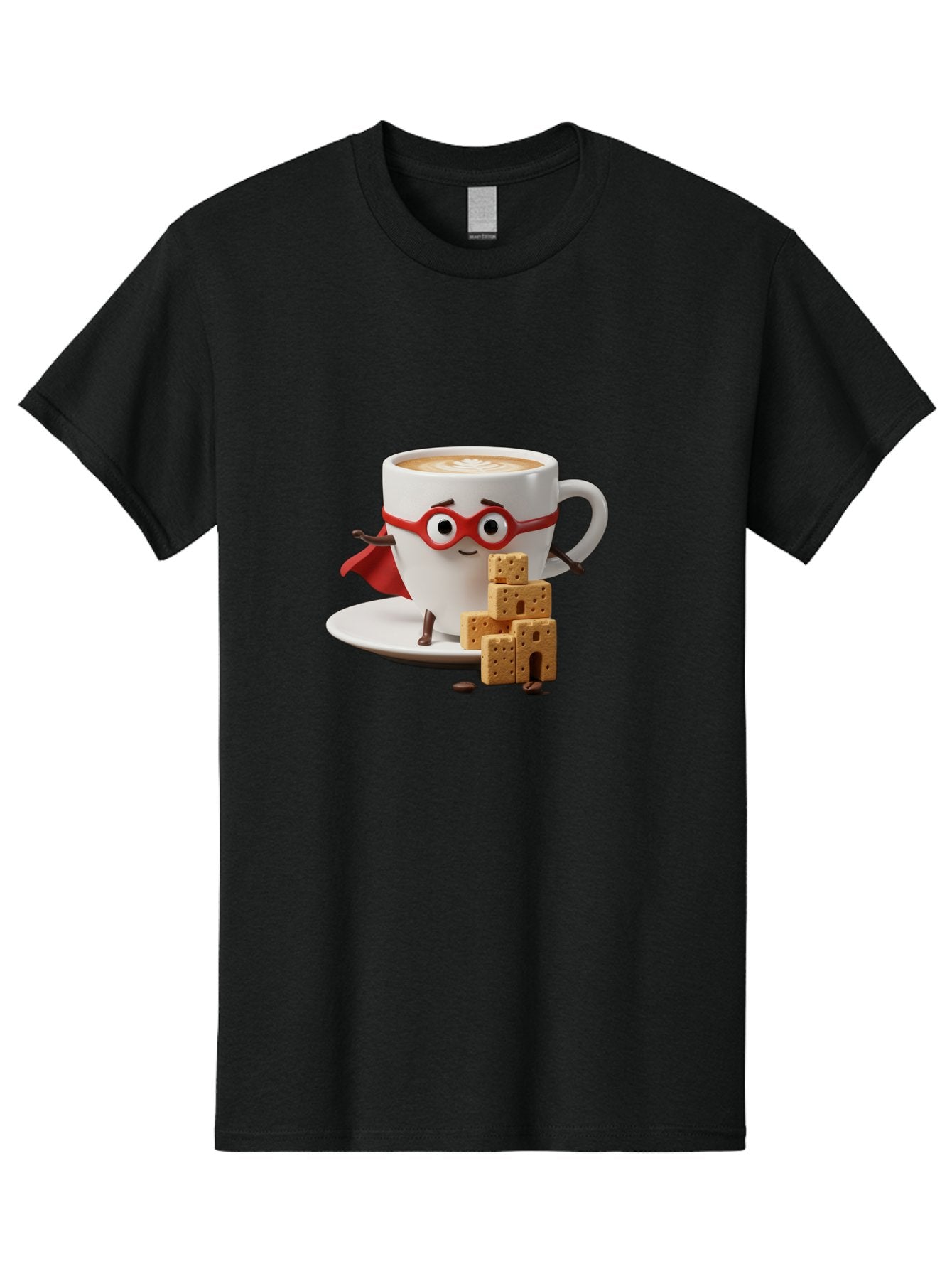 Coffee-Cup-Hero Men'S Graphic Tee, 100% Cotton, Comfortable Casual Summer Wear, Machine Washable, Coffee Cup With Face, Superhero Costume, Red Glasses, Cape, Biscuits, Chocolate Chips, Coffee Lover, Morning Routine, Funny Cartoon Bab797 3