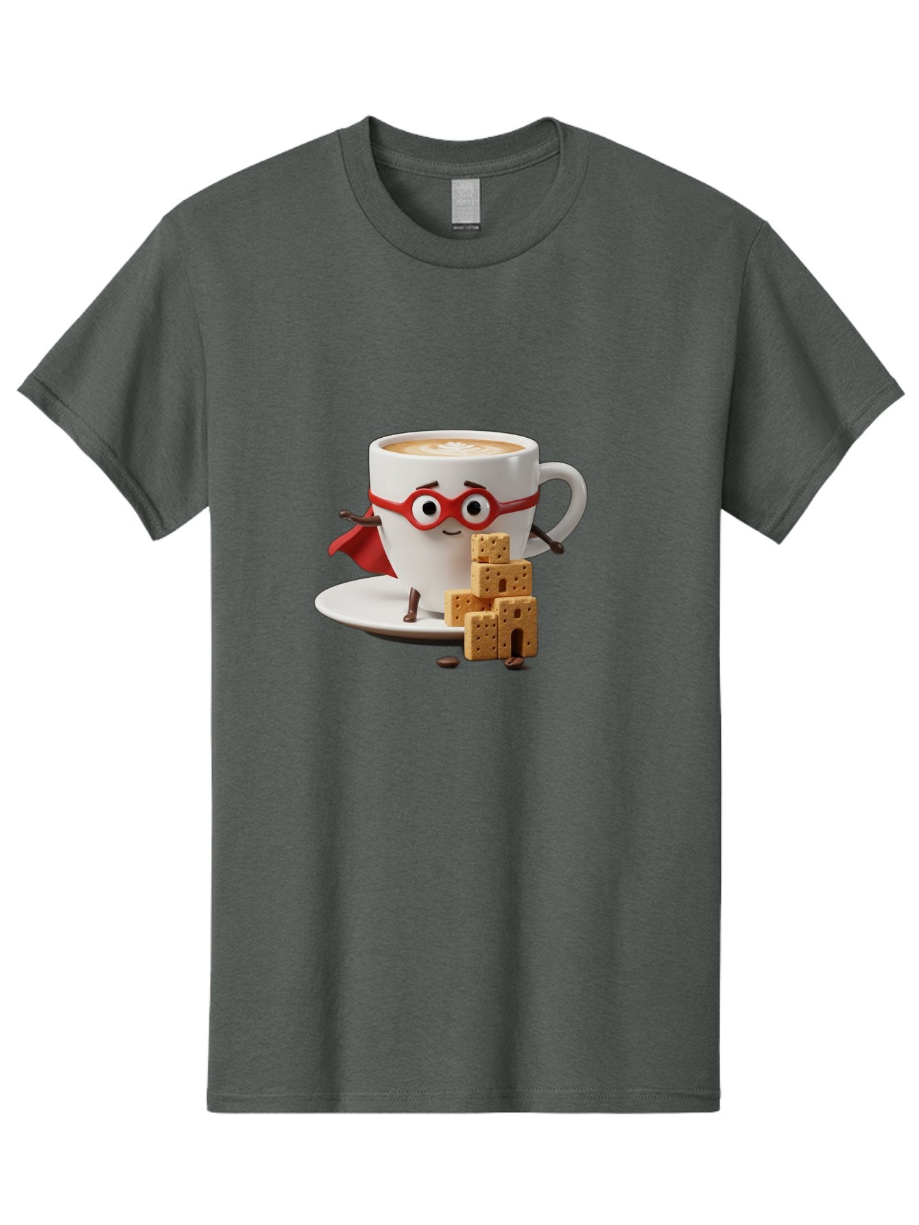 Coffee-Cup-Hero Men'S Graphic Tee, 100% Cotton, Comfortable Casual Summer Wear, Machine Washable, Coffee Cup With Face, Superhero Costume, Red Glasses, Cape, Biscuits, Chocolate Chips, Coffee Lover, Morning Routine, Funny Cartoon Bab797 14