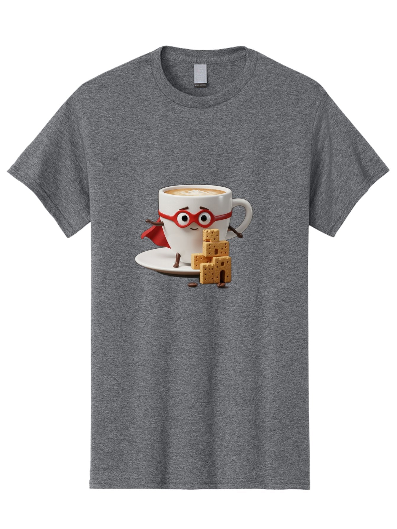 Coffee-Cup-Hero Men'S Graphic Tee, 100% Cotton, Comfortable Casual Summer Wear, Machine Washable, Coffee Cup With Face, Superhero Costume, Red Glasses, Cape, Biscuits, Chocolate Chips, Coffee Lover, Morning Routine, Funny Cartoon Bab797 9