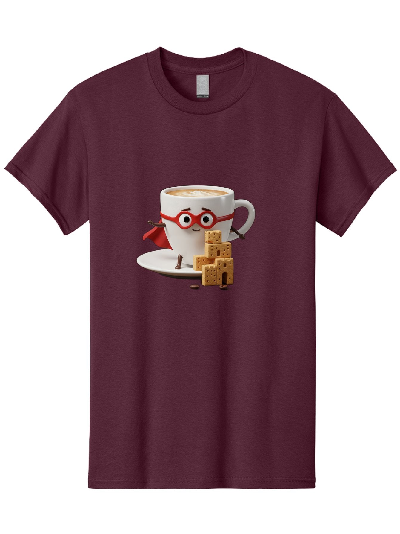 Coffee-Cup-Hero Men'S Graphic Tee, 100% Cotton, Comfortable Casual Summer Wear, Machine Washable, Coffee Cup With Face, Superhero Costume, Red Glasses, Cape, Biscuits, Chocolate Chips, Coffee Lover, Morning Routine, Funny Cartoon Bab797 10