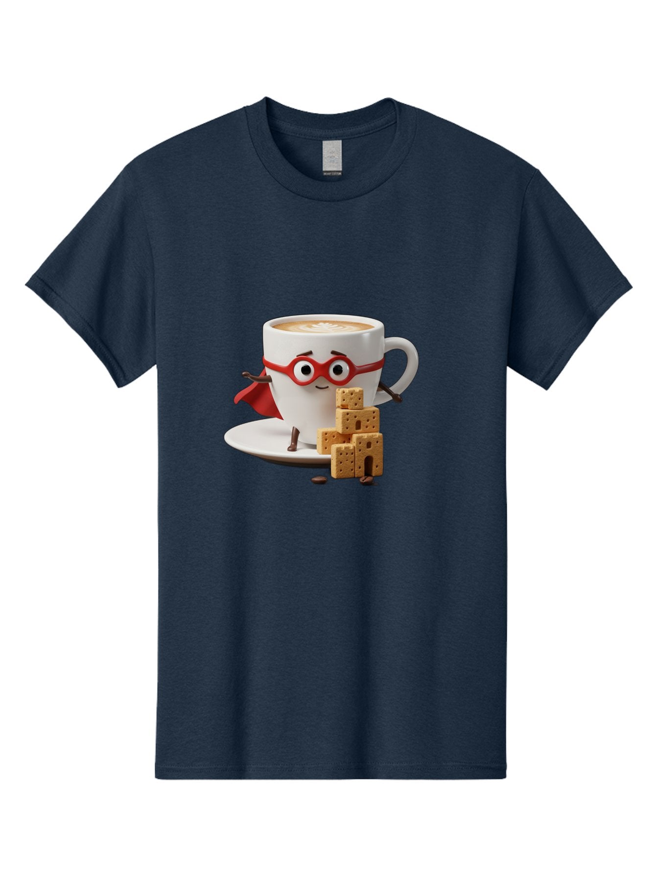 Coffee-Cup-Hero Men'S Graphic Tee, 100% Cotton, Comfortable Casual Summer Wear, Machine Washable, Coffee Cup With Face, Superhero Costume, Red Glasses, Cape, Biscuits, Chocolate Chips, Coffee Lover, Morning Routine, Funny Cartoon Bab797 12