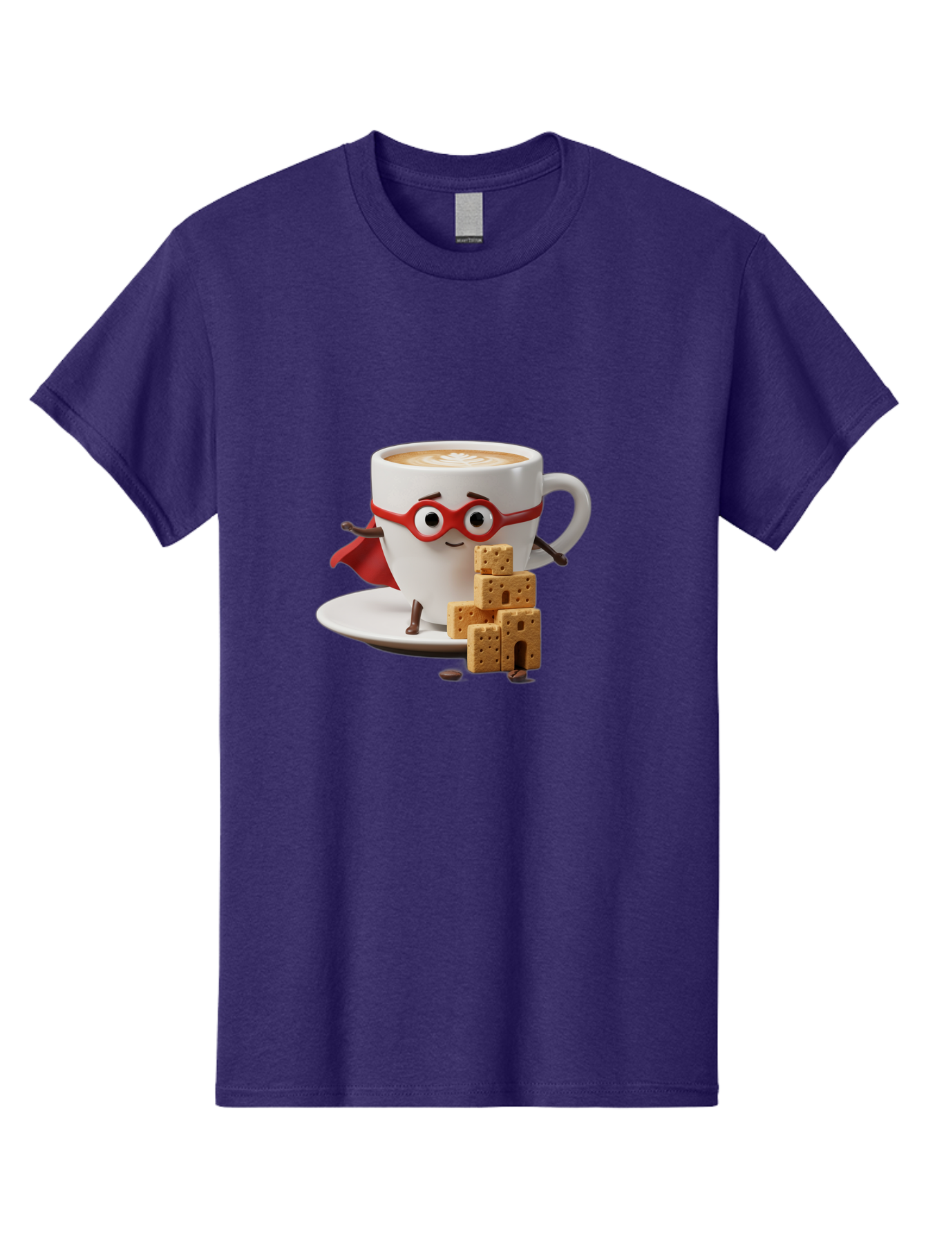 Coffee-Cup-Hero Men'S Graphic Tee, 100% Cotton, Comfortable Casual Summer Wear, Machine Washable, Coffee Cup With Face, Superhero Costume, Red Glasses, Cape, Biscuits, Chocolate Chips, Coffee Lover, Morning Routine, Funny Cartoon Bab797 4