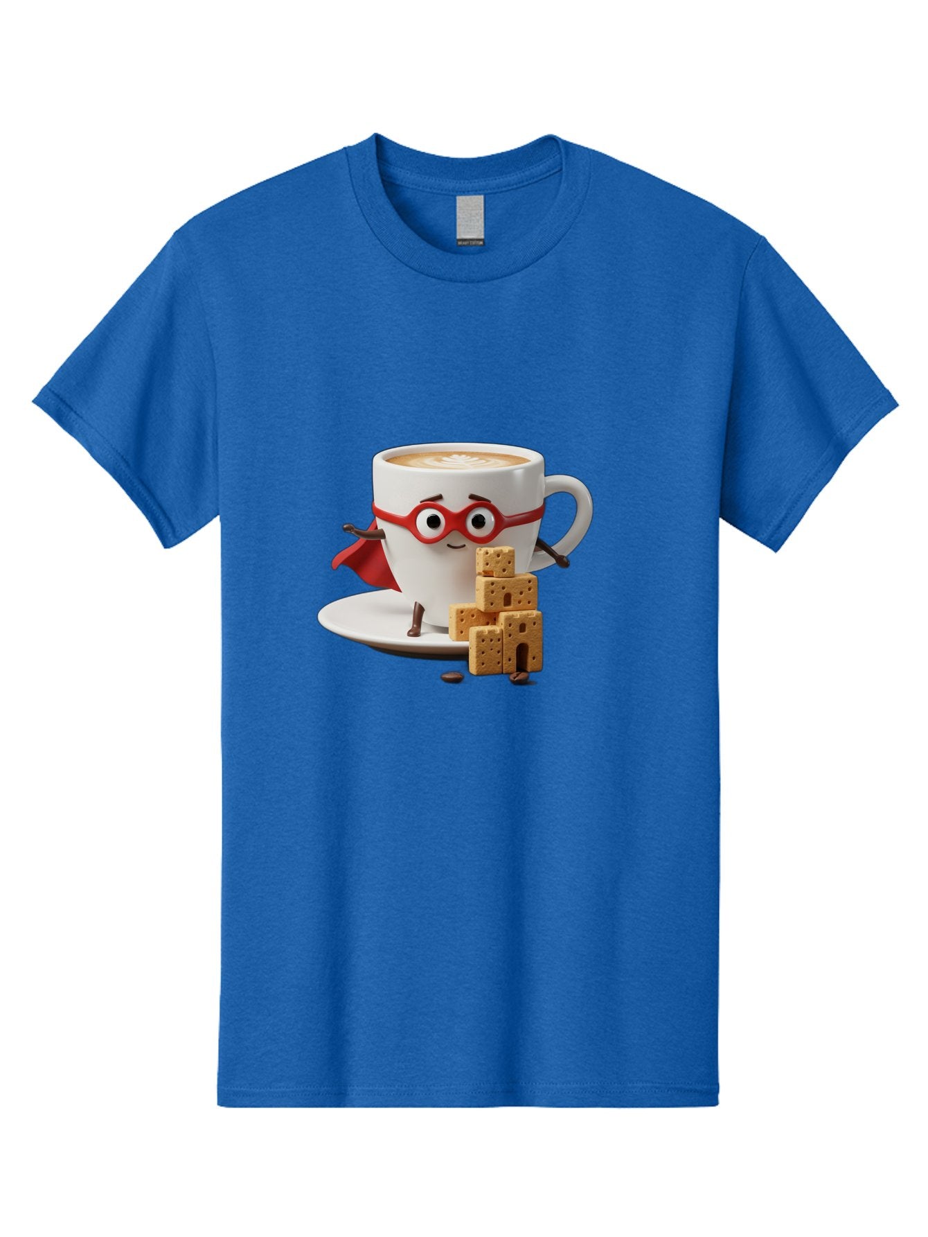 Coffee-Cup-Hero Men'S Graphic Tee, 100% Cotton, Comfortable Casual Summer Wear, Machine Washable, Coffee Cup With Face, Superhero Costume, Red Glasses, Cape, Biscuits, Chocolate Chips, Coffee Lover, Morning Routine, Funny Cartoon Bab797