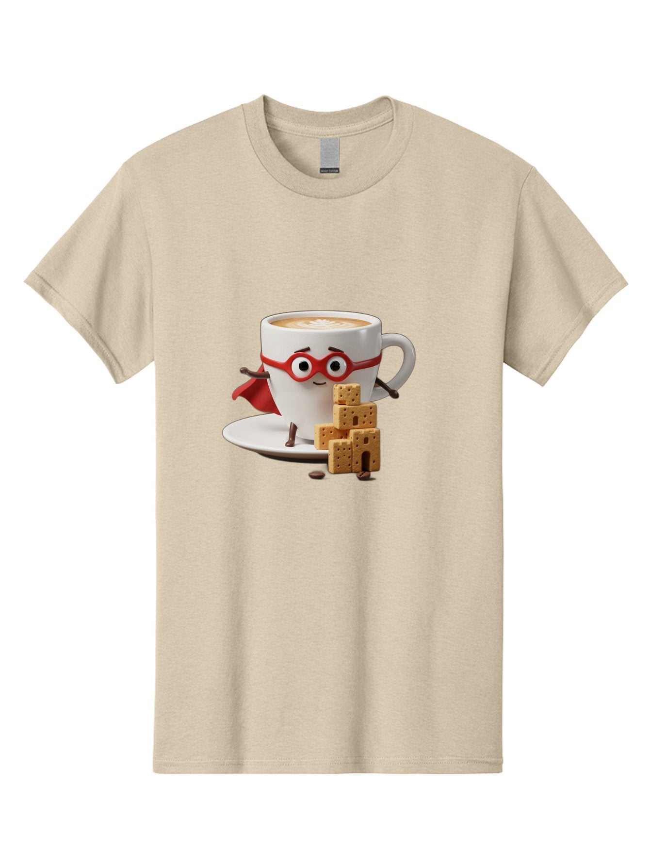 Coffee-Cup-Hero Men'S Graphic Tee, 100% Cotton, Comfortable Casual Summer Wear, Machine Washable, Coffee Cup With Face, Superhero Costume, Red Glasses, Cape, Biscuits, Chocolate Chips, Coffee Lover, Morning Routine, Funny Cartoon Bab797