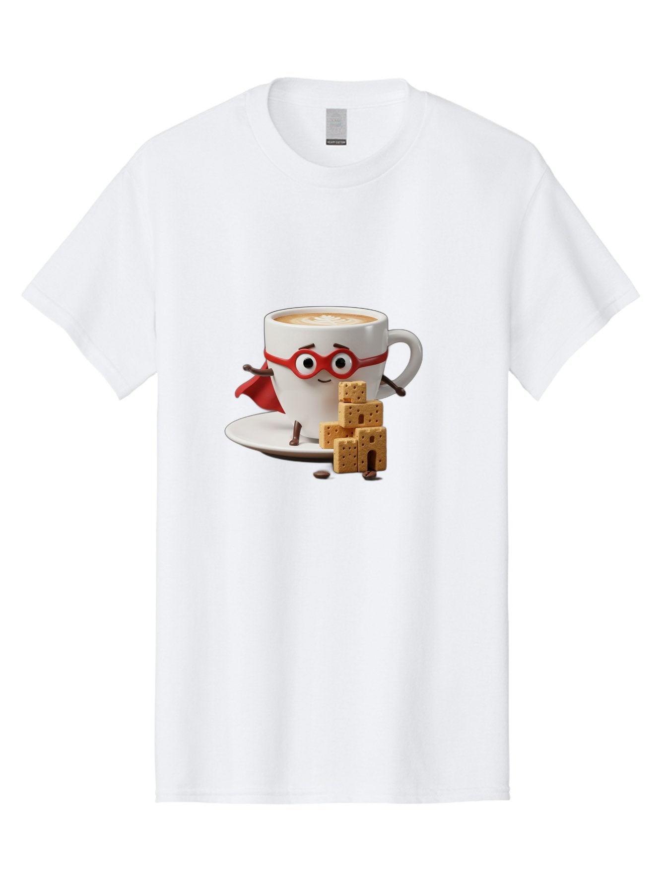 Coffee-Cup-Hero Men'S Graphic Tee, 100% Cotton, Comfortable Casual Summer Wear, Machine Washable, Coffee Cup With Face, Superhero Costume, Red Glasses, Cape, Biscuits, Chocolate Chips, Coffee Lover, Morning Routine, Funny Cartoon Bab797 4