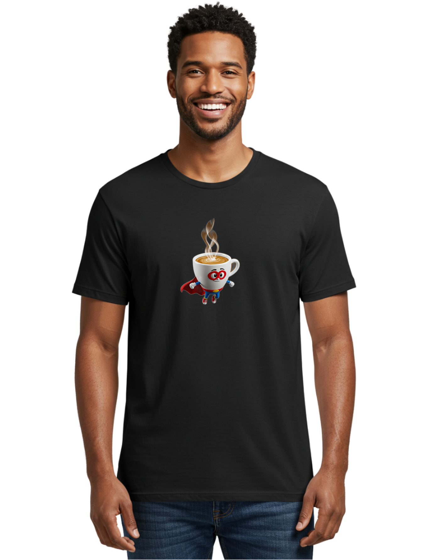 Coffee-Cup-Superhero Men'S Graphic Tee, 100% Cotton, Comfortable Casual Summer Wear, Machine Washable, Cartoon Coffee Cup, Superhero Character, Steaming Hot Coffee, Comic Style, Playful Design, Coffee Lover, Morning Motivation, Funny Artwork, Bab798 28