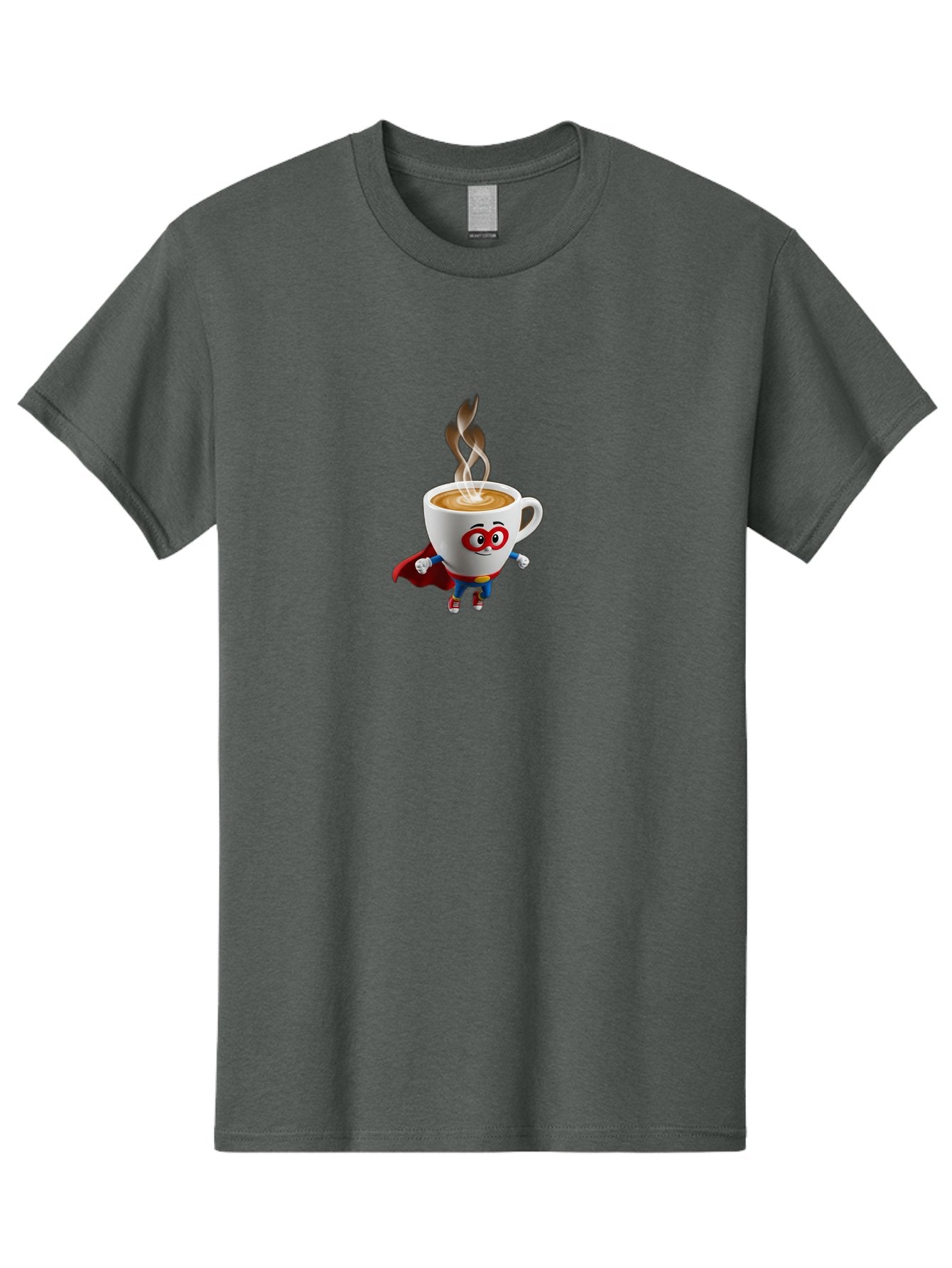 Coffee-Cup-Superhero Men'S Graphic Tee, 100% Cotton, Comfortable Casual Summer Wear, Machine Washable, Cartoon Coffee Cup, Superhero Character, Steaming Hot Coffee, Comic Style, Playful Design, Coffee Lover, Morning Motivation, Funny Artwork, Bab798 3