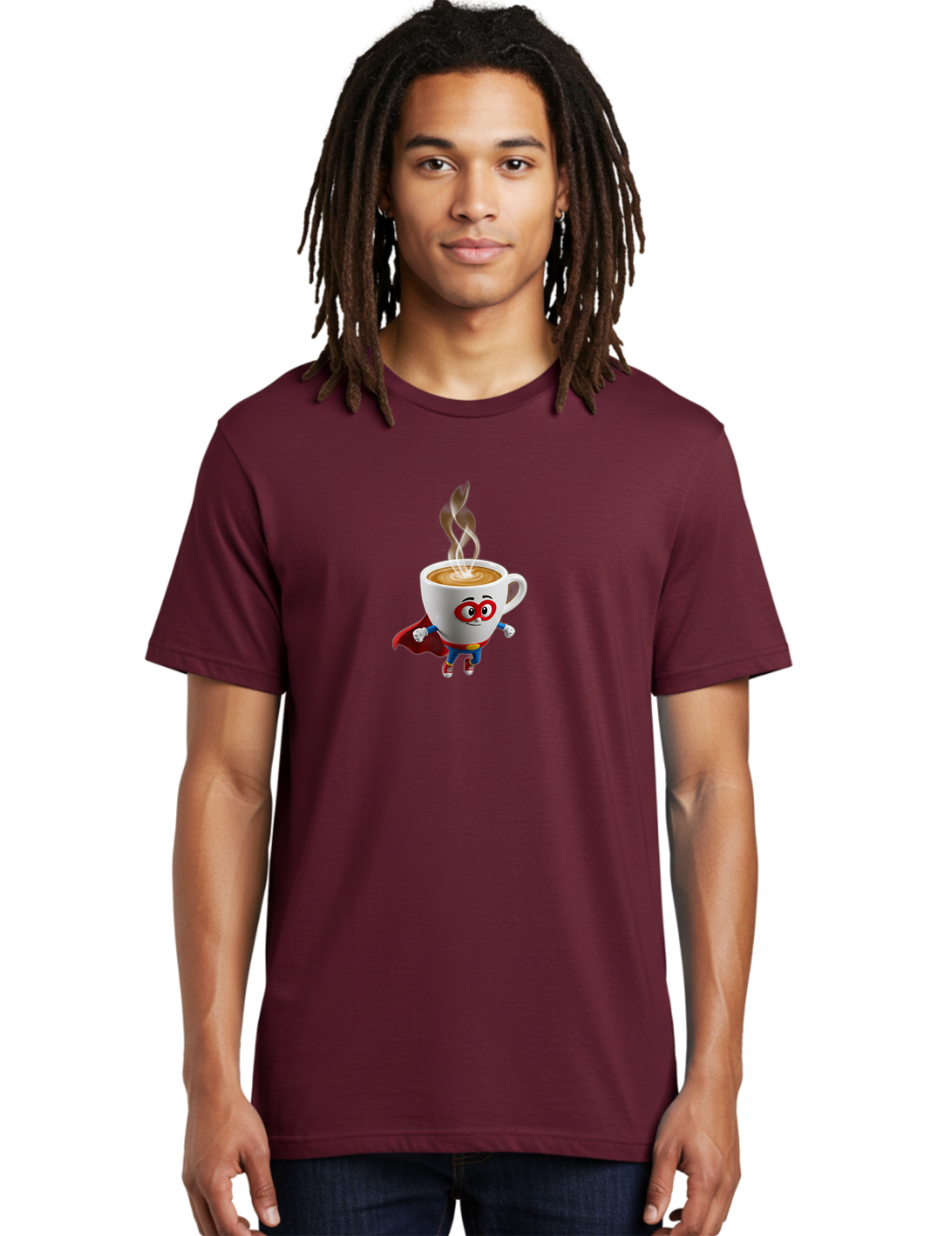 Coffee-Cup-Superhero Men'S Graphic Tee, 100% Cotton, Comfortable Casual Summer Wear, Machine Washable, Cartoon Coffee Cup, Superhero Character, Steaming Hot Coffee, Comic Style, Playful Design, Coffee Lover, Morning Motivation, Funny Artwork, Bab798 16