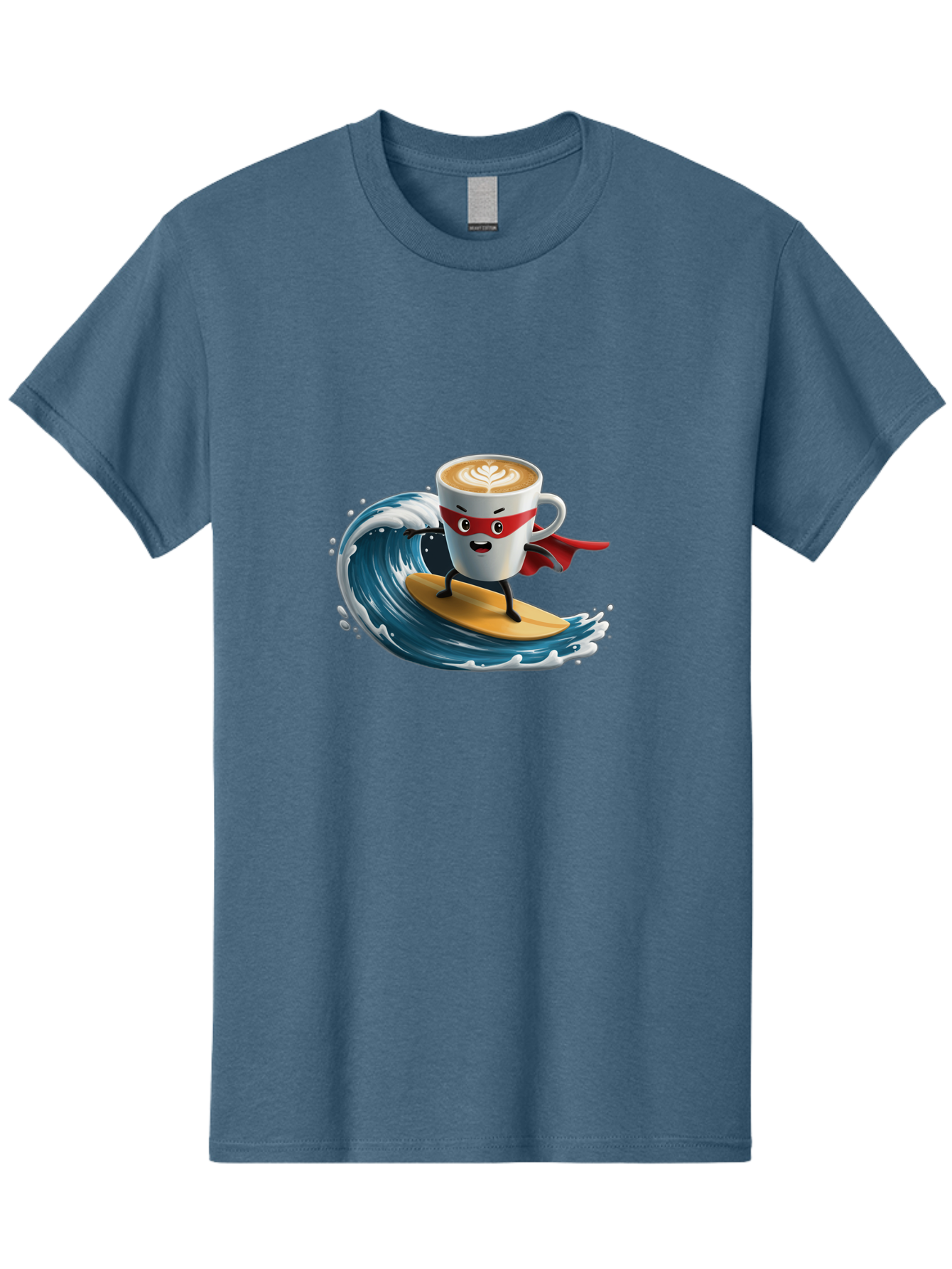 Coffee-Cup-Surfing-Hero Men'S Graphic Tee, 100% Cotton, Comfortable Casual Summer Wear, Machine Washable, Cartoon Coffee Cup, Latte Art, Superhero Cape, Red Mask, Surfing, Wave, Ocean, Fun, Adventure, Humor, Coffee Culture, Playful, Animation Bab799 10