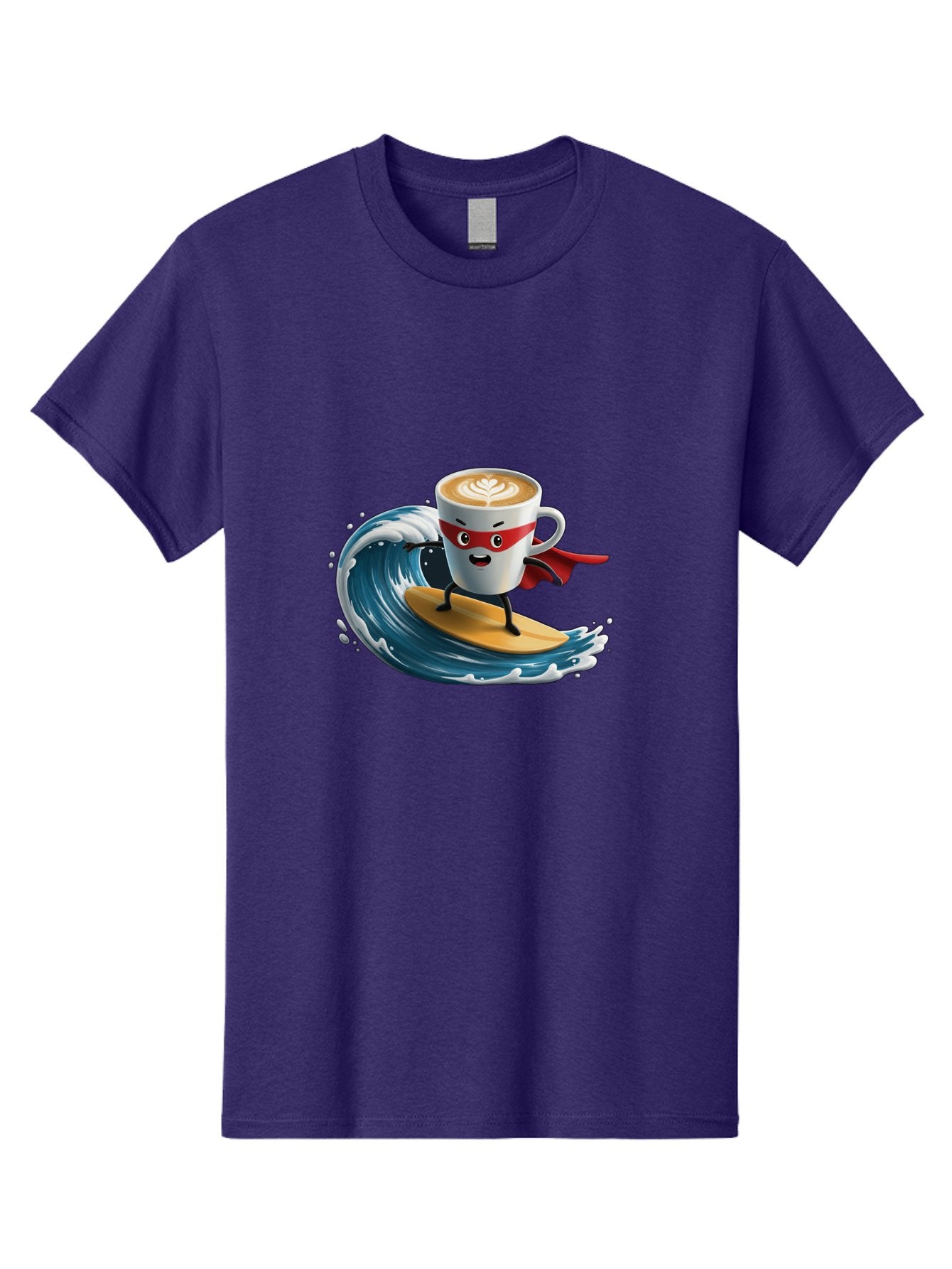 Coffee-Cup-Surfing-Hero Men'S Graphic Tee, 100% Cotton, Comfortable Casual Summer Wear, Machine Washable, Cartoon Coffee Cup, Latte Art, Superhero Cape, Red Mask, Surfing, Wave, Ocean, Fun, Adventure, Humor, Coffee Culture, Playful, Animation Bab799 9