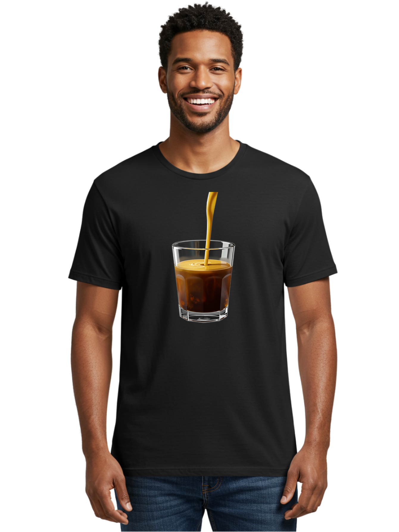Coffee-In-Glass Men'S Graphic Tee, 100% Cotton, Comfortable Casual Summer Wear, Machine Washable, Coffee Being Poured, Espresso In A Glass, Coffee Drink, Creamy Texture, Rich Flavor, Coffee Lover, Morning Pick-Me-Up, Caffeine Fix Bab801 19