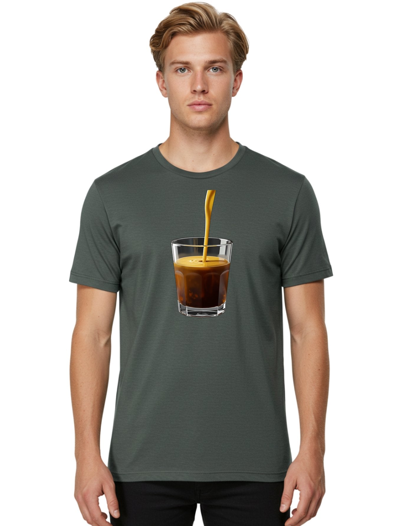 Coffee-In-Glass Men'S Graphic Tee, 100% Cotton, Comfortable Casual Summer Wear, Machine Washable, Coffee Being Poured, Espresso In A Glass, Coffee Drink, Creamy Texture, Rich Flavor, Coffee Lover, Morning Pick-Me-Up, Caffeine Fix Bab801 20