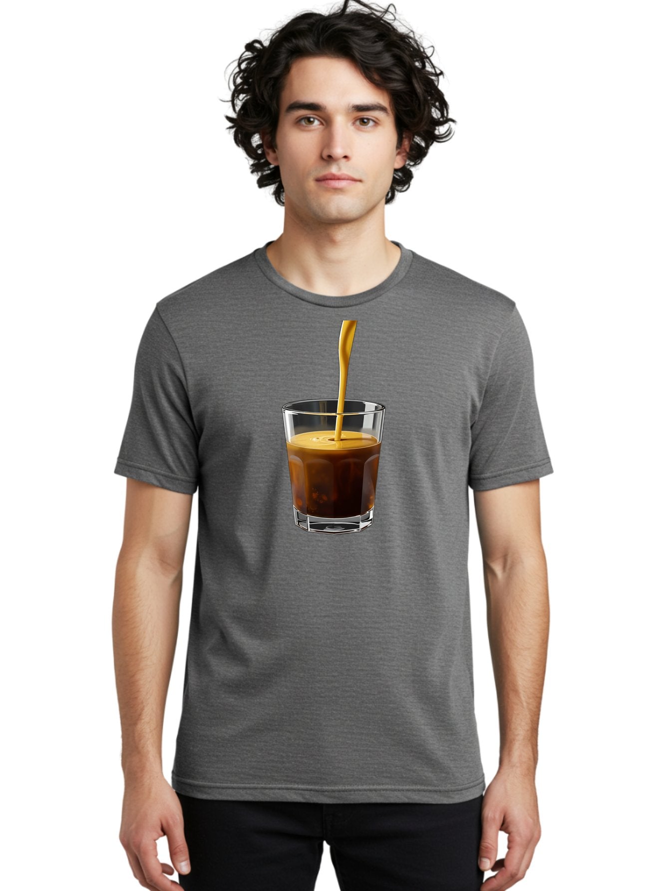 Coffee-In-Glass Men'S Graphic Tee, 100% Cotton, Comfortable Casual Summer Wear, Machine Washable, Coffee Being Poured, Espresso In A Glass, Coffee Drink, Creamy Texture, Rich Flavor, Coffee Lover, Morning Pick-Me-Up, Caffeine Fix Bab801 17
