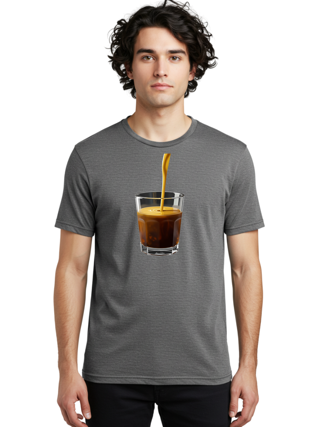 Coffee-In-Glass Men'S Graphic Tee, 100% Cotton, Comfortable Casual Summer Wear, Machine Washable, Coffee Being Poured, Espresso In A Glass, Coffee Drink, Creamy Texture, Rich Flavor, Coffee Lover, Morning Pick-Me-Up, Caffeine Fix Bab801 29