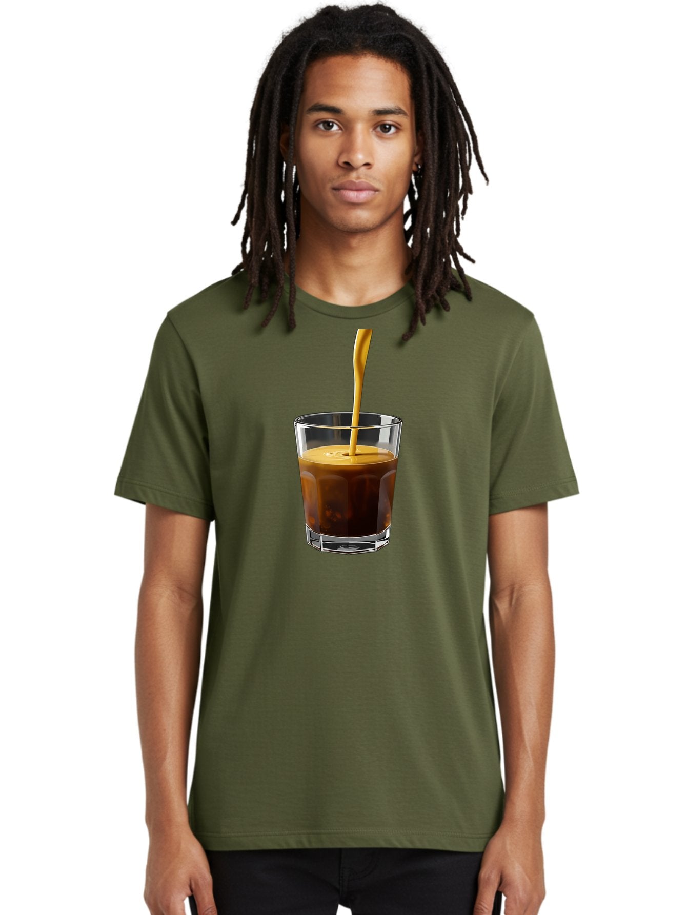 Coffee-In-Glass Men'S Graphic Tee, 100% Cotton, Comfortable Casual Summer Wear, Machine Washable, Coffee Being Poured, Espresso In A Glass, Coffee Drink, Creamy Texture, Rich Flavor, Coffee Lover, Morning Pick-Me-Up, Caffeine Fix Bab801 30