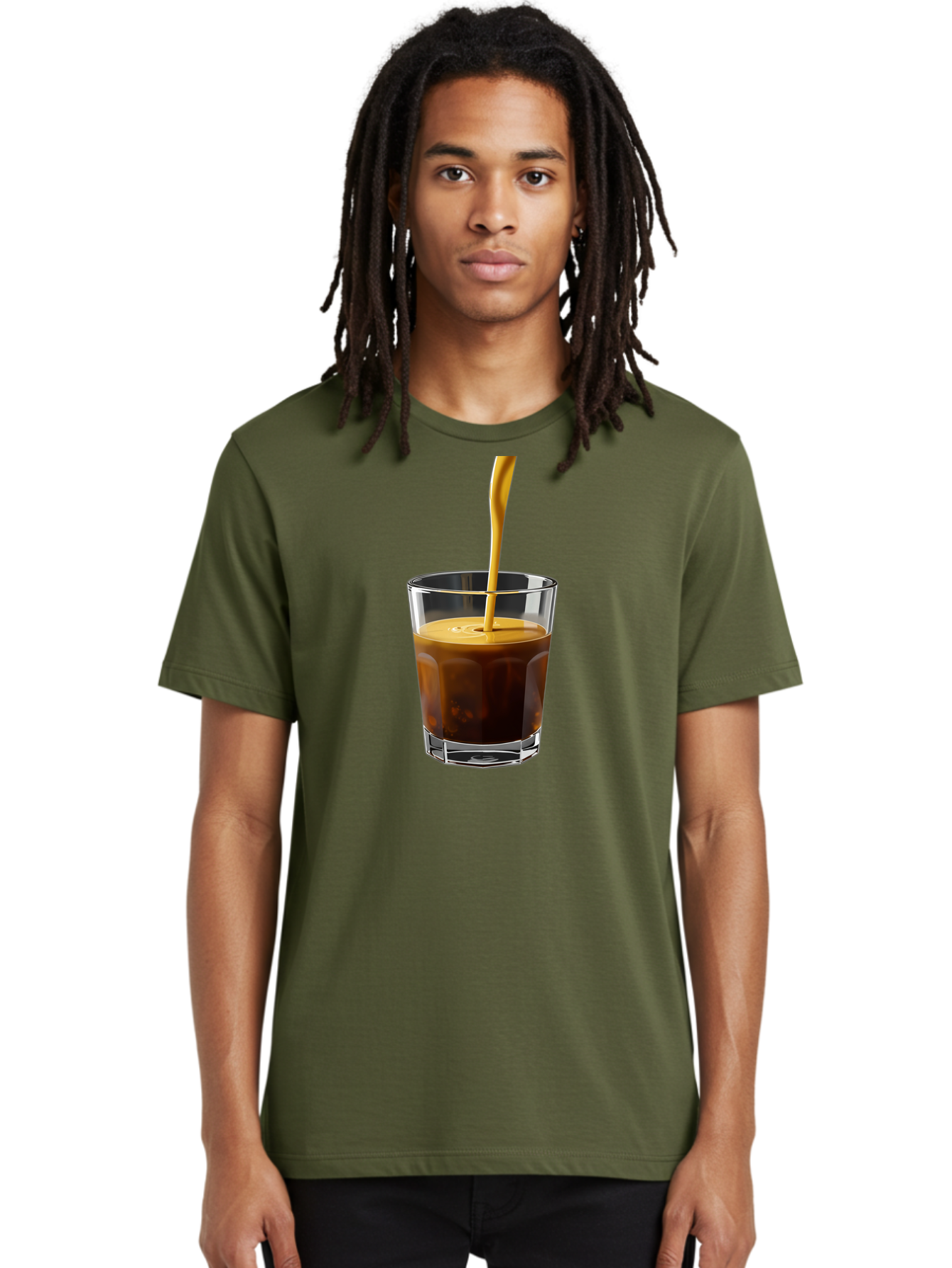 Coffee-In-Glass Men'S Graphic Tee, 100% Cotton, Comfortable Casual Summer Wear, Machine Washable, Coffee Being Poured, Espresso In A Glass, Coffee Drink, Creamy Texture, Rich Flavor, Coffee Lover, Morning Pick-Me-Up, Caffeine Fix Bab801 16