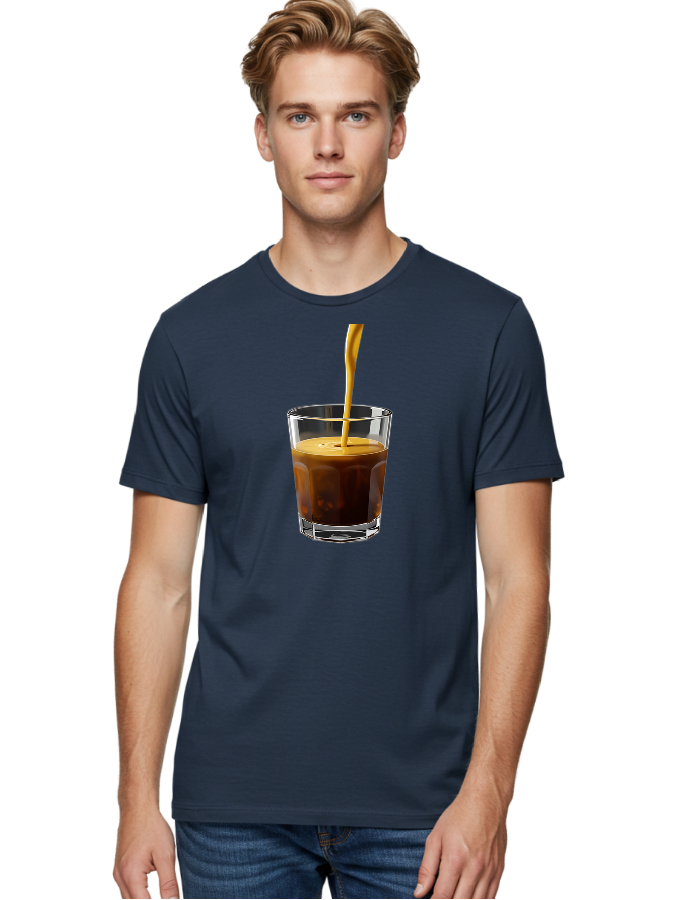 Coffee-In-Glass Men'S Graphic Tee, 100% Cotton, Comfortable Casual Summer Wear, Machine Washable, Coffee Being Poured, Espresso In A Glass, Coffee Drink, Creamy Texture, Rich Flavor, Coffee Lover, Morning Pick-Me-Up, Caffeine Fix Bab801 27