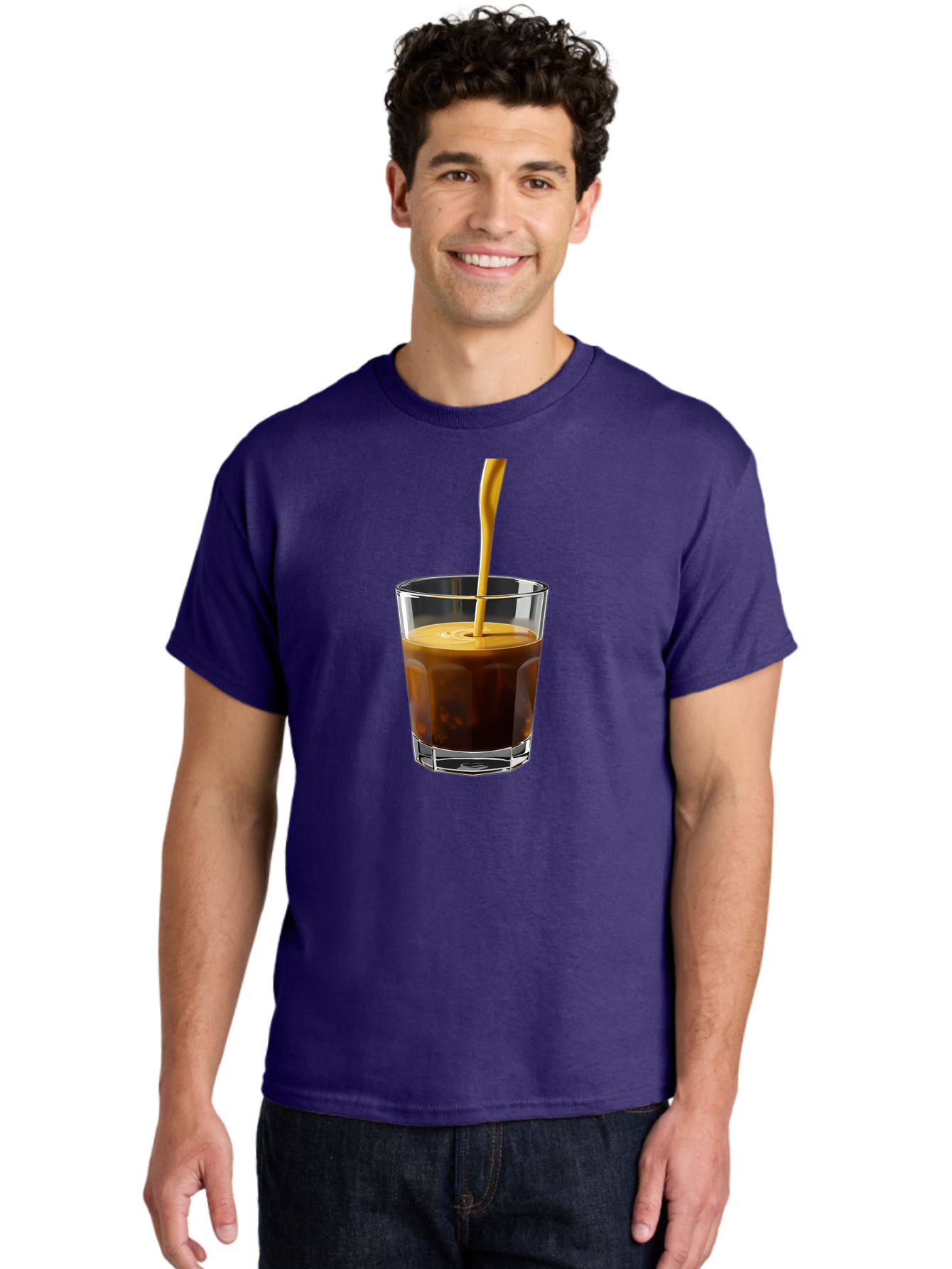 Coffee-In-Glass Men'S Graphic Tee, 100% Cotton, Comfortable Casual Summer Wear, Machine Washable, Coffee Being Poured, Espresso In A Glass, Coffee Drink, Creamy Texture, Rich Flavor, Coffee Lover, Morning Pick-Me-Up, Caffeine Fix Bab801 26